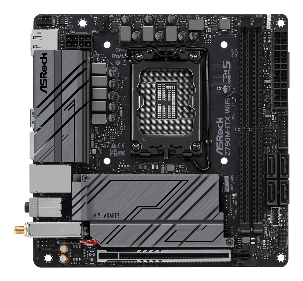 ASRock Z790M-ITX WiFi - Motherboard - Mini-ITX - LGA1700-Sockel - Z790 Chipsatz - Bluetooth, Gigabit LAN, Ansicht 3