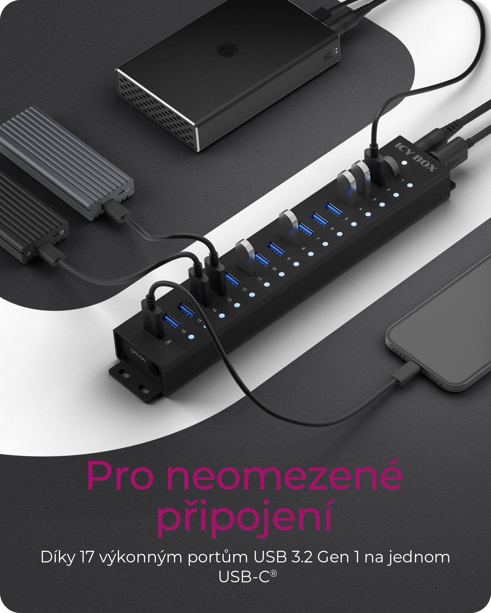 ICY BOX IB-HUB1717-U3 - Hub - 17 x USB 3.2 Gen 1, Ansicht 2