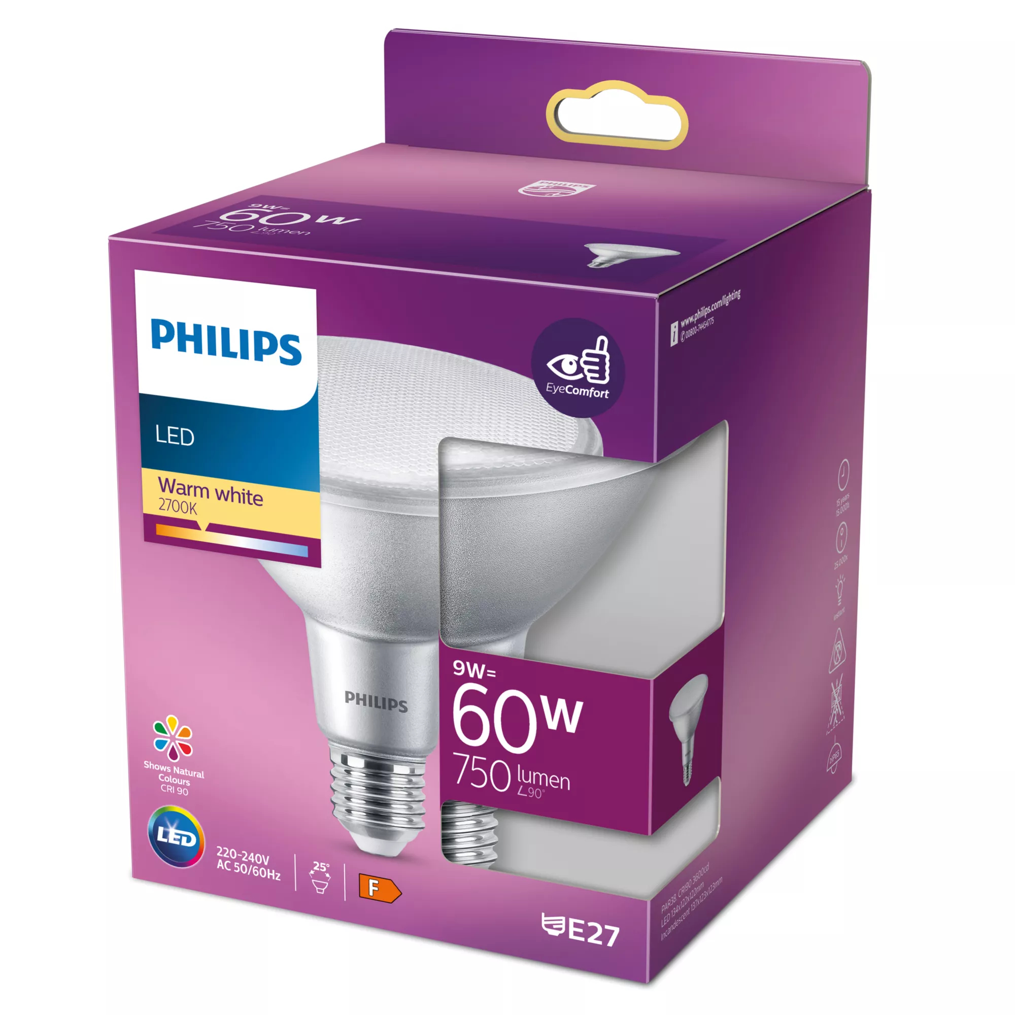 Philips LED-Spot-Glühbirne - Form: PAR38 - klar Finish - E27 - 9 W (Entsprechung 60 W), Ansicht 2
