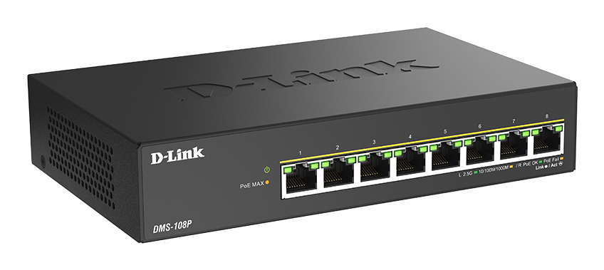 D-Link DMS 108P - Switch - unmanaged - 8 x 10/100/1000/2.5G - Desktop - PoE+ (230 W), Ansicht 3