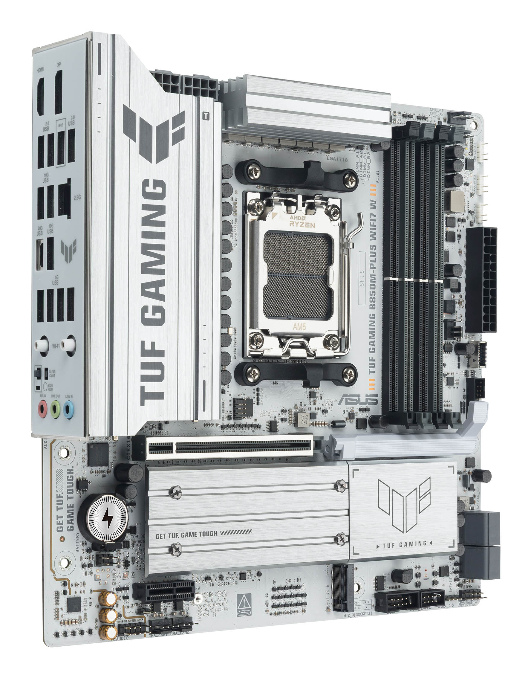 ASUS TUF GAMING B850M-PLUS WIFI7 W - Motherboard - micro ATX - Socket AM5 - AMD B850 Chipsatz - Bluetooth, 2.5 GB LAN, Ansicht 4