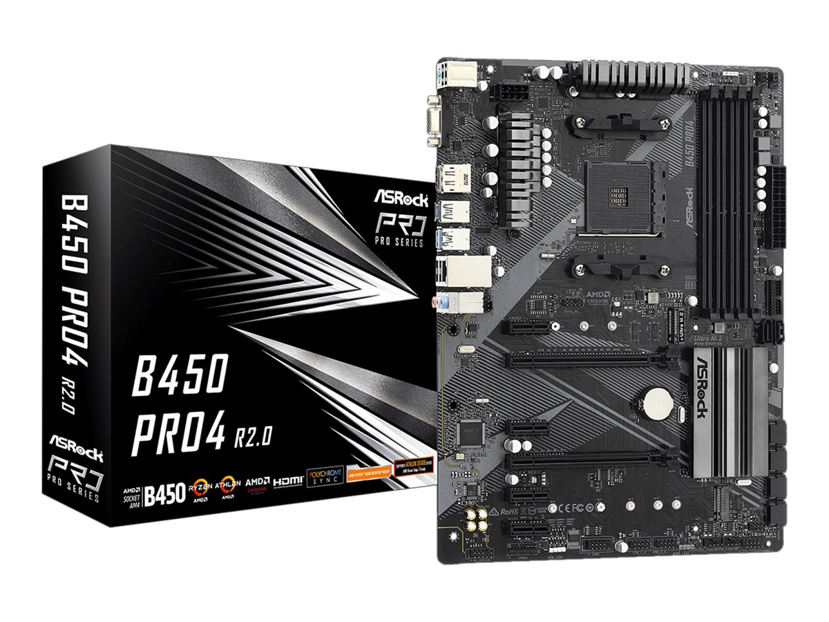 ASRock B450 Pro4 R2.0 - Motherboard - ATX - Socket AM4 - AMD B450 Chipsatz - USB 3.2 Gen 1 USB-C Gen2 USB 3.2 Gen 2 - Gigabit LAN - Onboard-Grafik (CPU erforderlich)