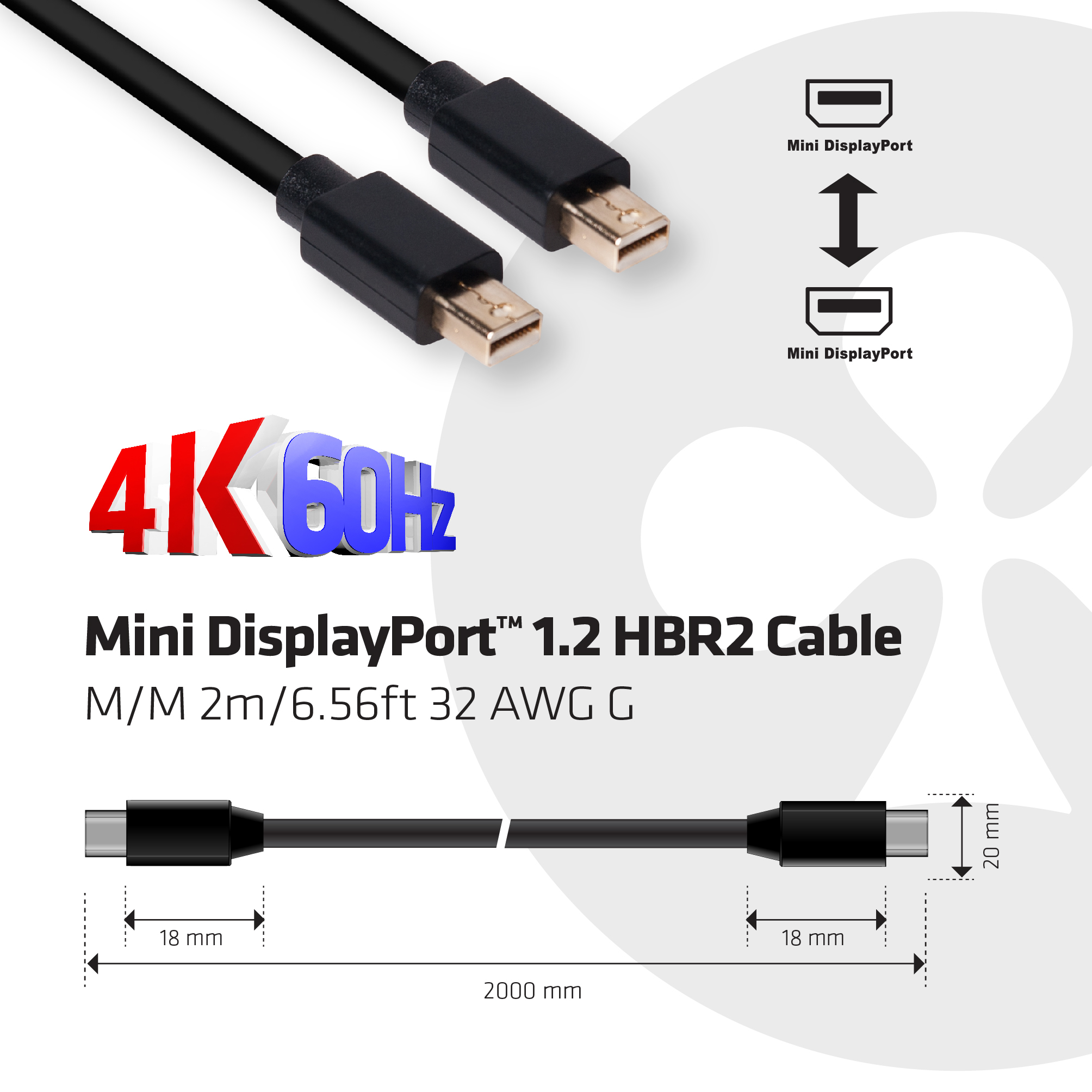 Club 3D DisplayPort-Kabel - Mini DisplayPort (M) - bis Mini DisplayPort (M) - DisplayPort 1.2a - 2 m - 4K Unterstützung, Ansicht 4