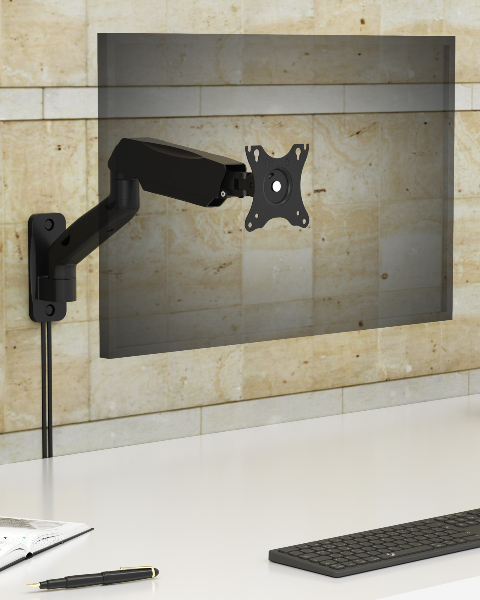 ICY BOX IB-MS103-W - Befestigungskit - einstellbarer Arm - für Flachbildschirm bis zu 32 - ergonomisch - Schwarz, Ansicht 2