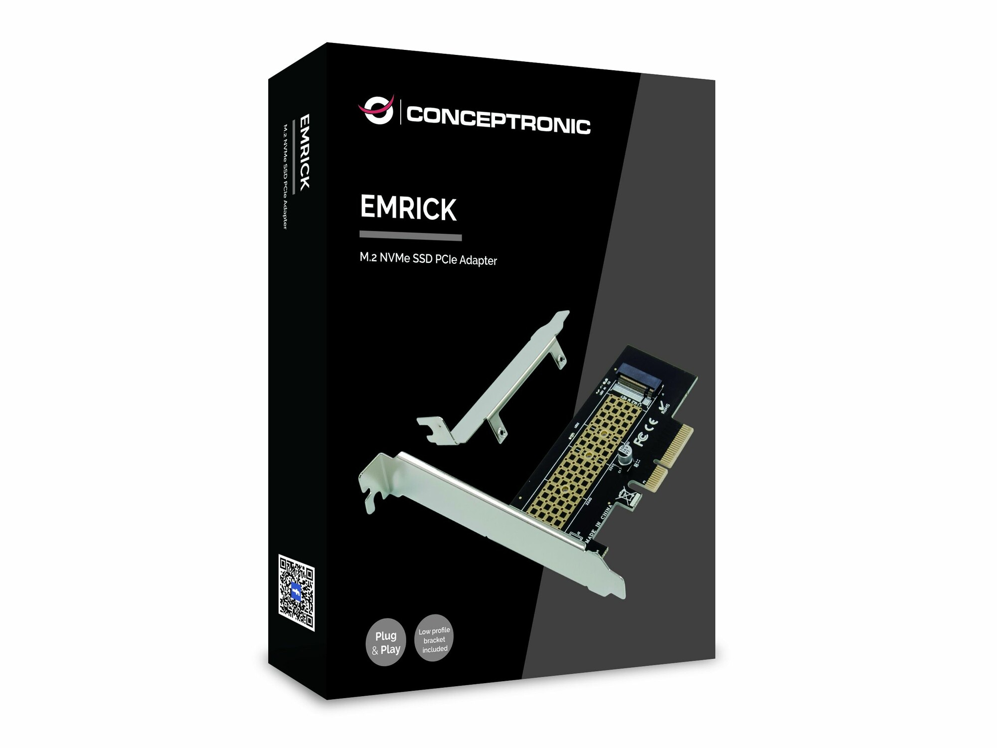 Conceptronic EMRICK M.2-NVMe-SSD-PCIe-Adapter - PCIe - M.2 - PCIe 3.0 - Schwarz - Edelstahl - Passiv - China, Ansicht 3