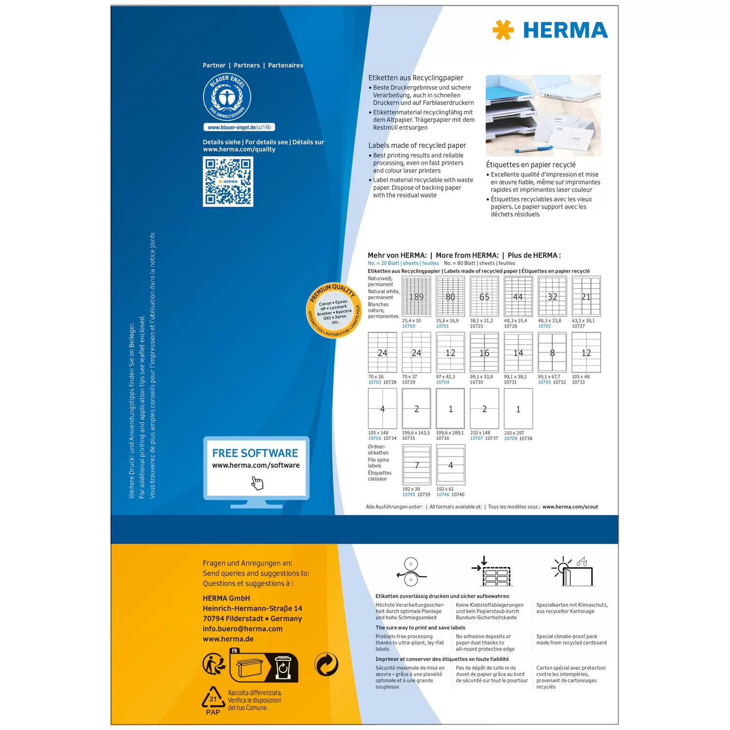 HERMA 10725 - Weiß - Selbstklebendes Druckeretikett - Gestanztes Etikett - Papier - Laser/Inkjet - Dauerhaft, Ansicht 2