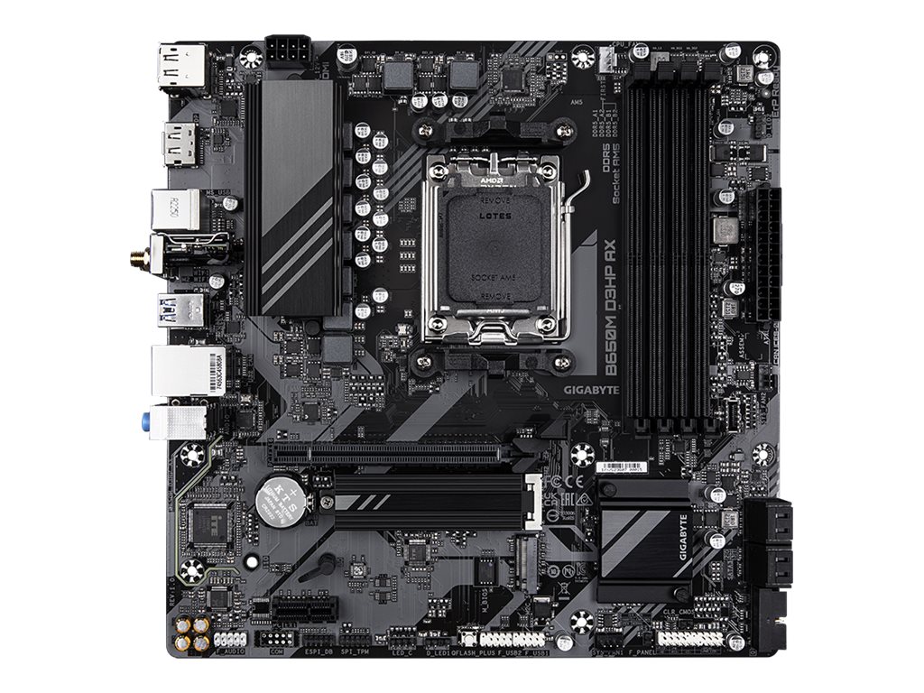 Gigabyte B650M D3HP AX - 1.0 - Motherboard - micro ATX - Socket AM5 - AMD B650 Chipsatz - USB 3.2 Gen 1 USB-C 3.2 Gen 1 - 2.5 Gigabit LAN Wi-Fi 6E Bluetooth - Onboard-Grafik (CPU erforderlich)