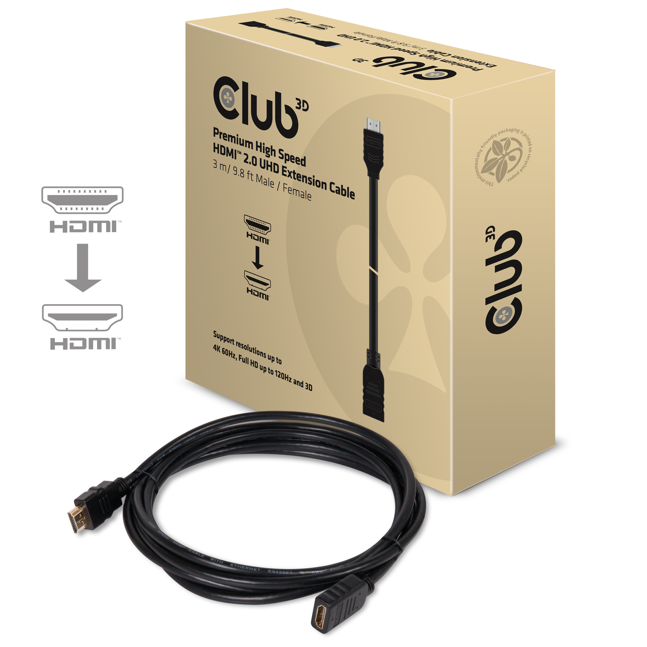 Club 3D CAC-1321 - HDMI-Verlängerungskabel - HDMI (M), Ansicht 3