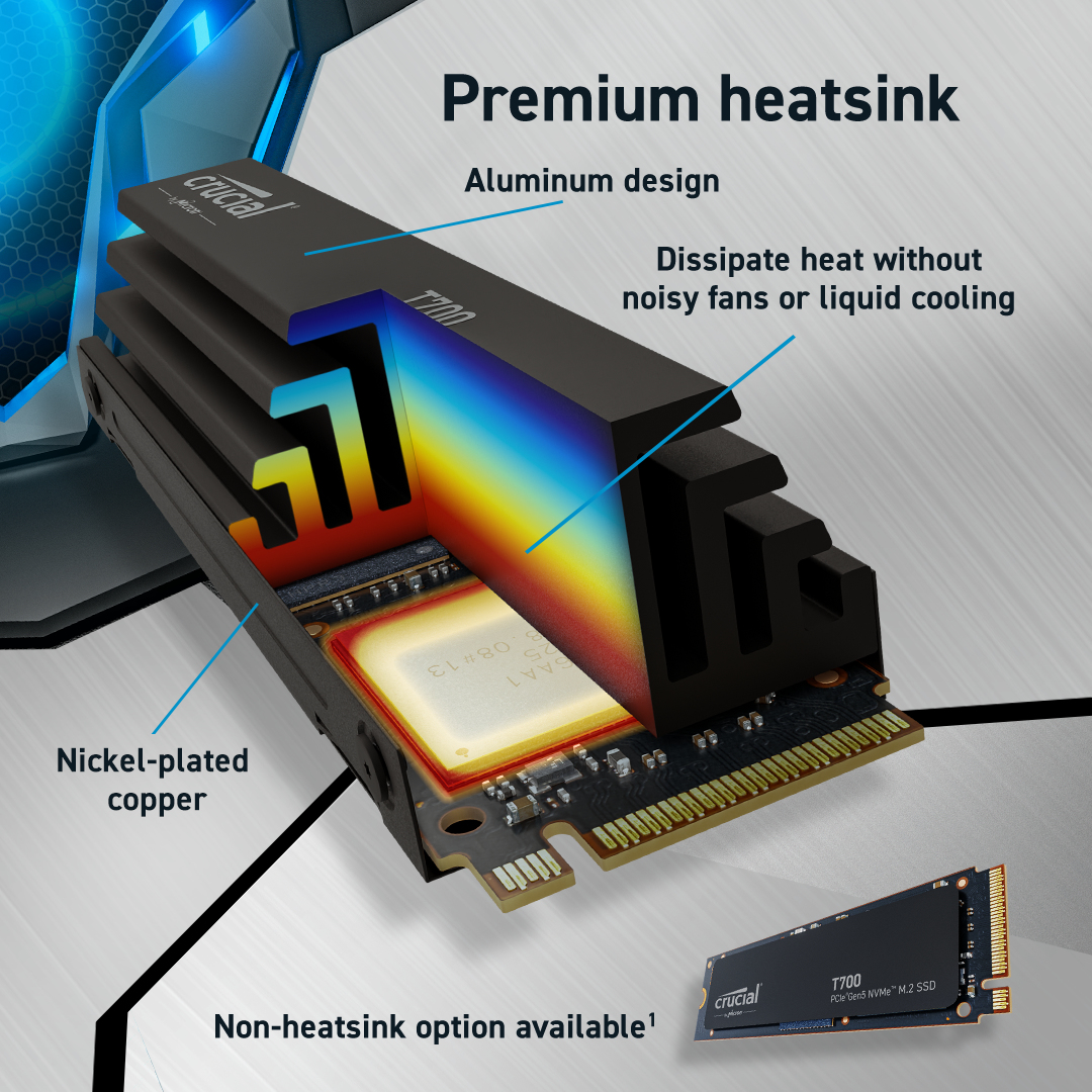 Micron Crucial T700 - SSD - verschlüsselt - 4 TB - intern - M.2 - PCI Express 5.0 (NVMe), Ansicht 3