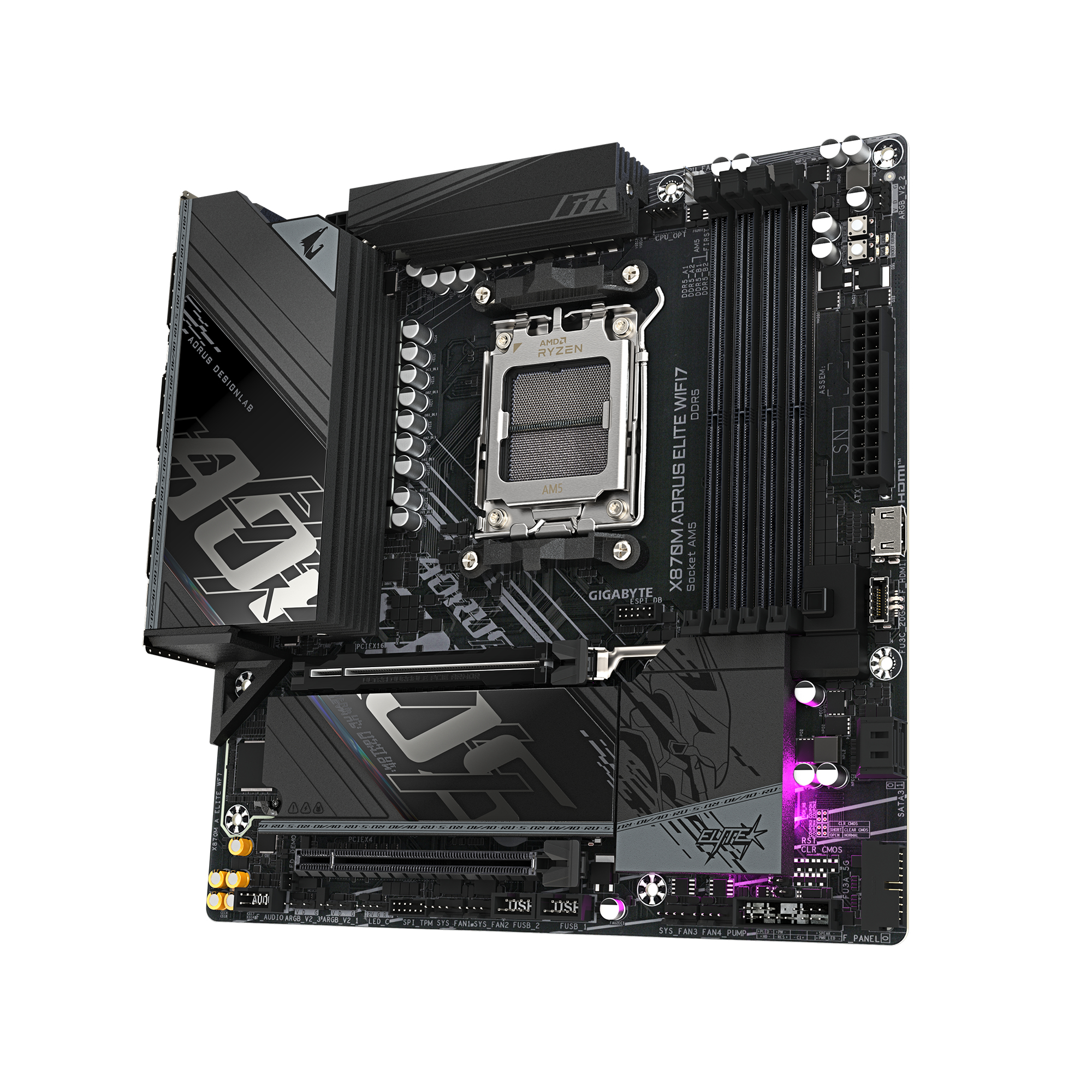 Gigabyte X870M AORUS ELITE WIFI7 mATX Mainboard Sockel AM5 M.2/HDMI/USB4/WIFI/BT -• Micro-ATX Mainboard - Sockel AM5, Ansicht 3