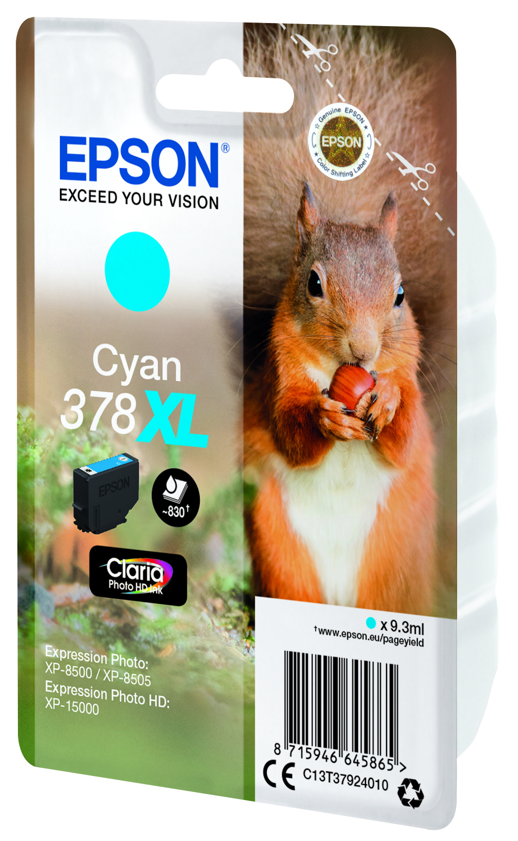 Epson Squirrel Singlepack Cyan 378XL Claria Photo HD Ink - Hohe (XL-) Ausbeute - 9,3 ml - 830 Seiten - 1 Stück(e)