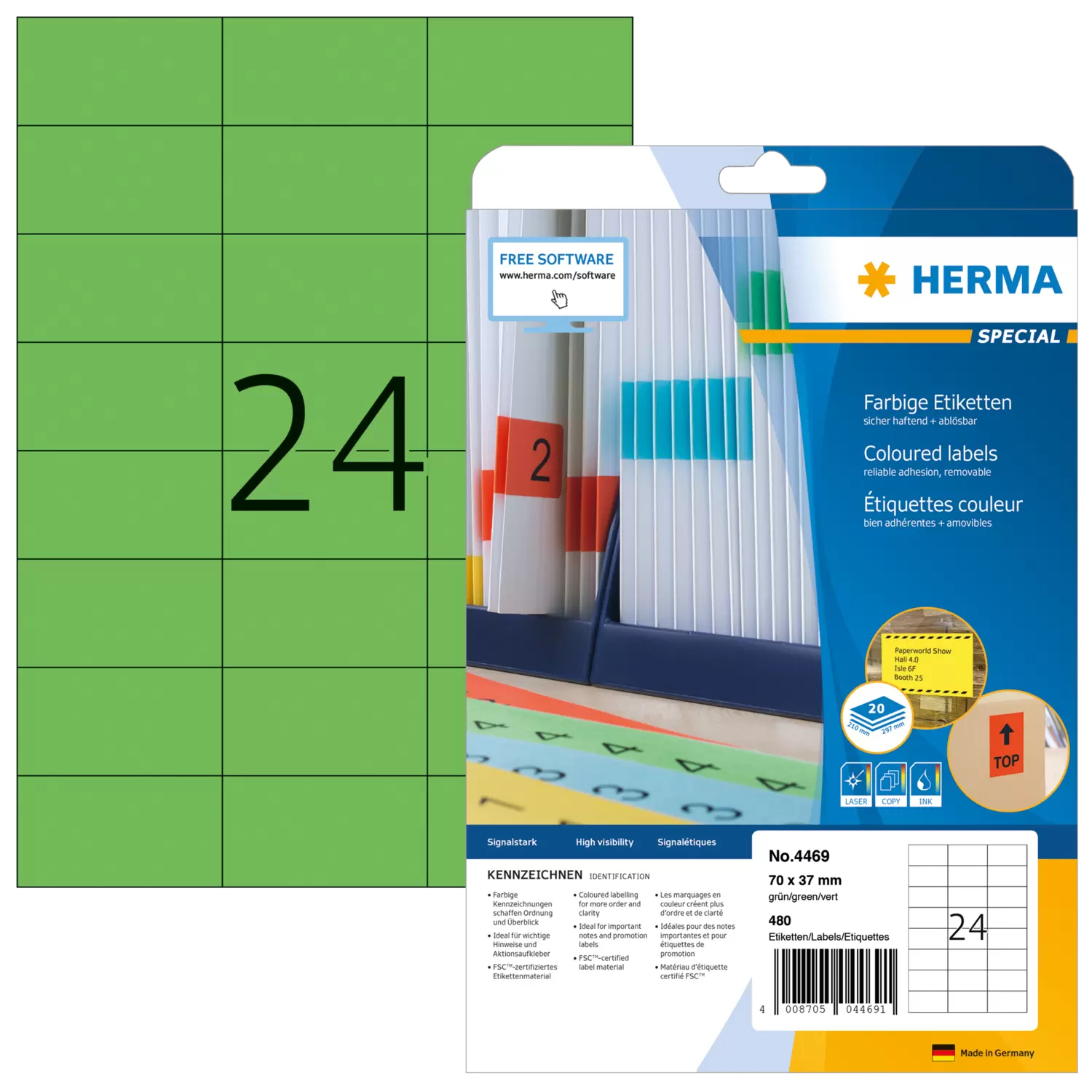 HERMA Special - Papier - matt - permanent selbstklebend - grün - 70 x 37 mm 480 Etikett(en) (20 Bogen x 24), Ansicht 4