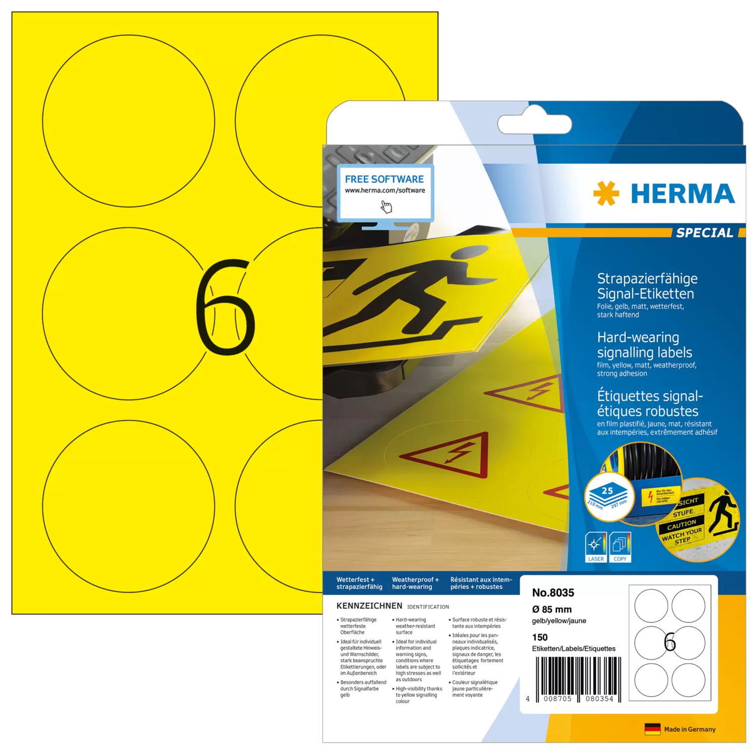 HERMA Special - Matt - selbstklebend - Gelb - 85 x 85 mm 150 Etikett(en) (25 Bogen x 6), Ansicht 4