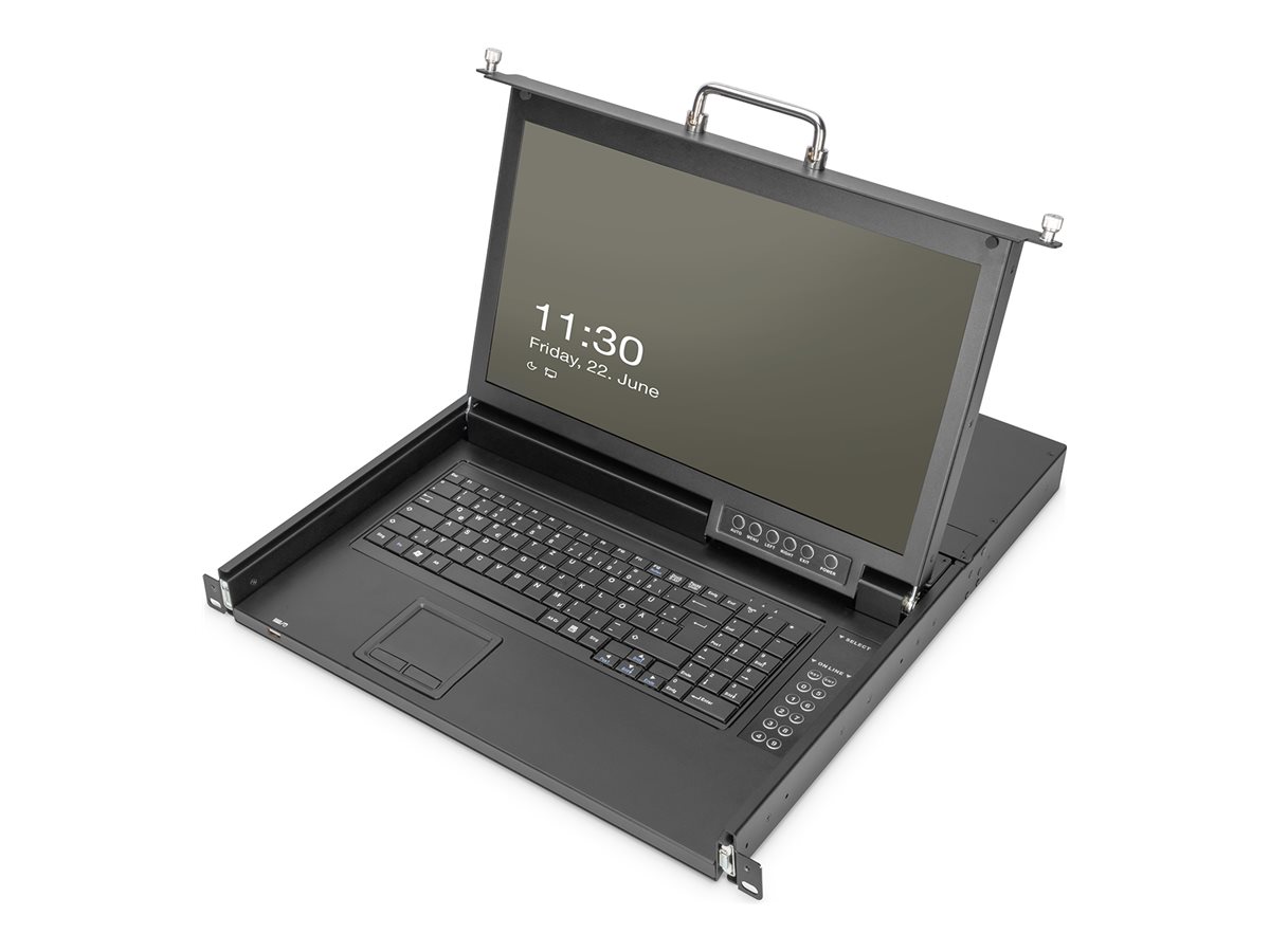 DIGITUS Modulare HD LCD KVM Konsole mit 17" TFT, 8-Port VGA KVM Anschluss, Touchpad, US Tastaturlayout