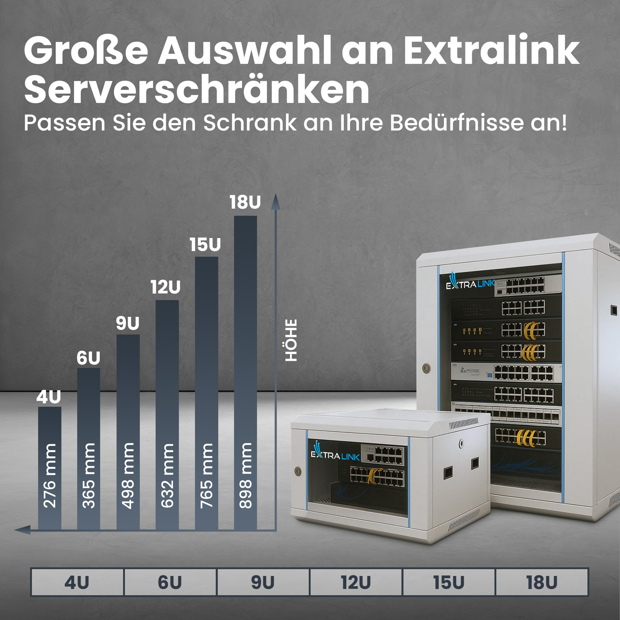 Extralink Rackmount-Schrank 18U 600x450 Grau Wandmontage - 18U - 180 kg - Sperrschloss - Ablageschienen - Grau, Ansicht 3