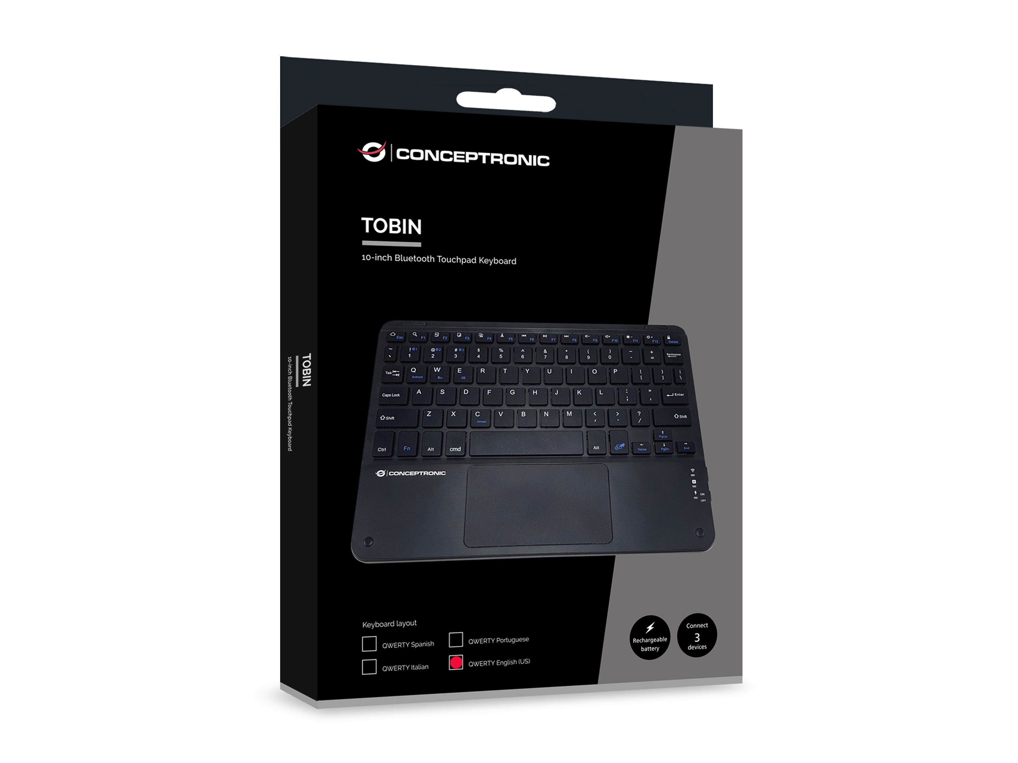 Conceptronic Wireless Tastatur 10 schwarz - Tastatur - TL: US, QWERTY, Ansicht 3