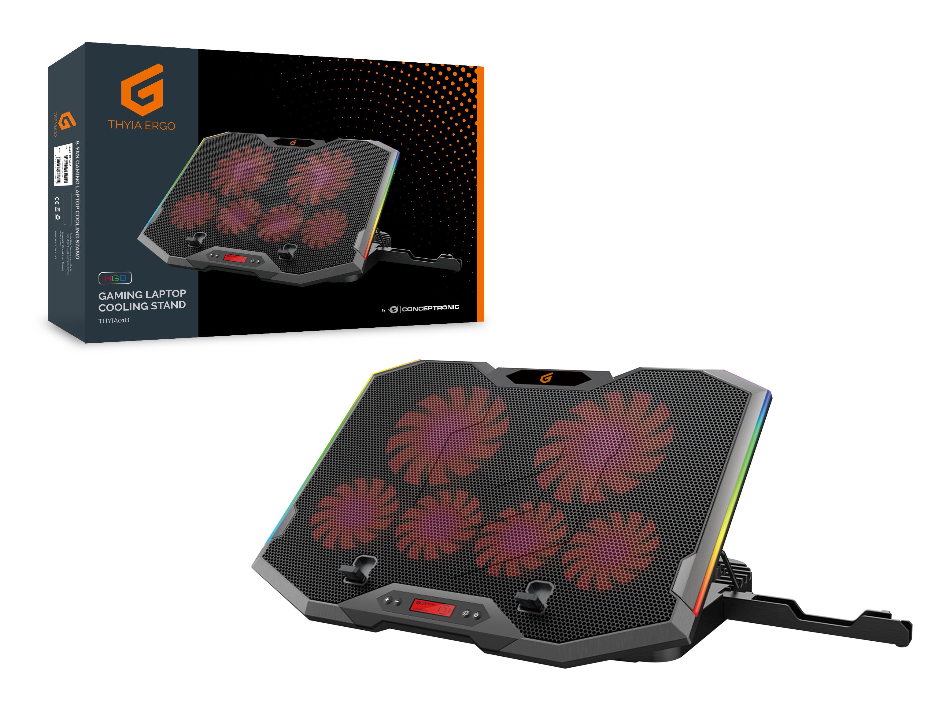 Conceptronic ERGO Gaming - Notebook-Lüfter - mit 2-Port USB 2.0 Hub, Smartphone-Ständer - 43.2 cm (17), Ansicht 2
