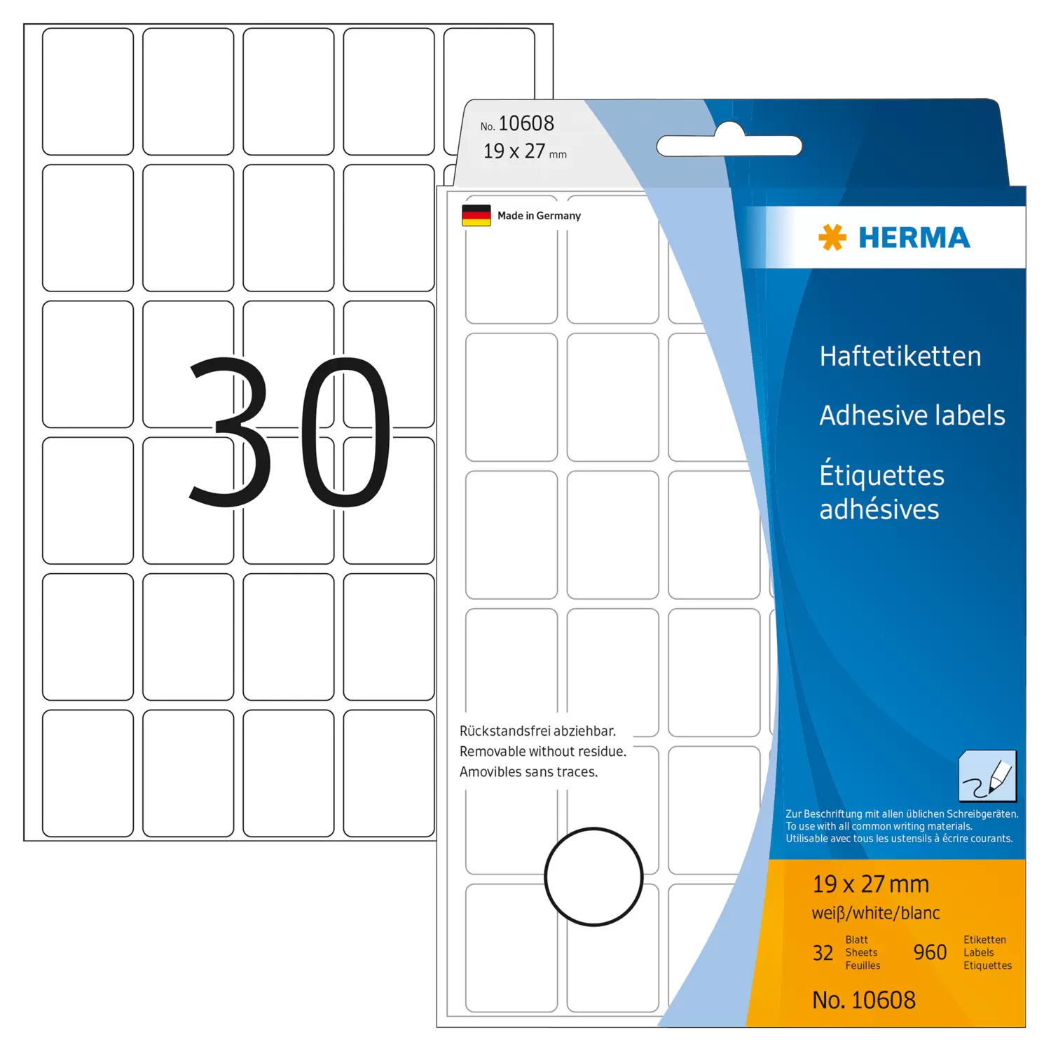HERMA Movables - Selbstklebend - weiß - 19 x 27 mm 960 Stck. (32 Bogen x 30), Ansicht 2