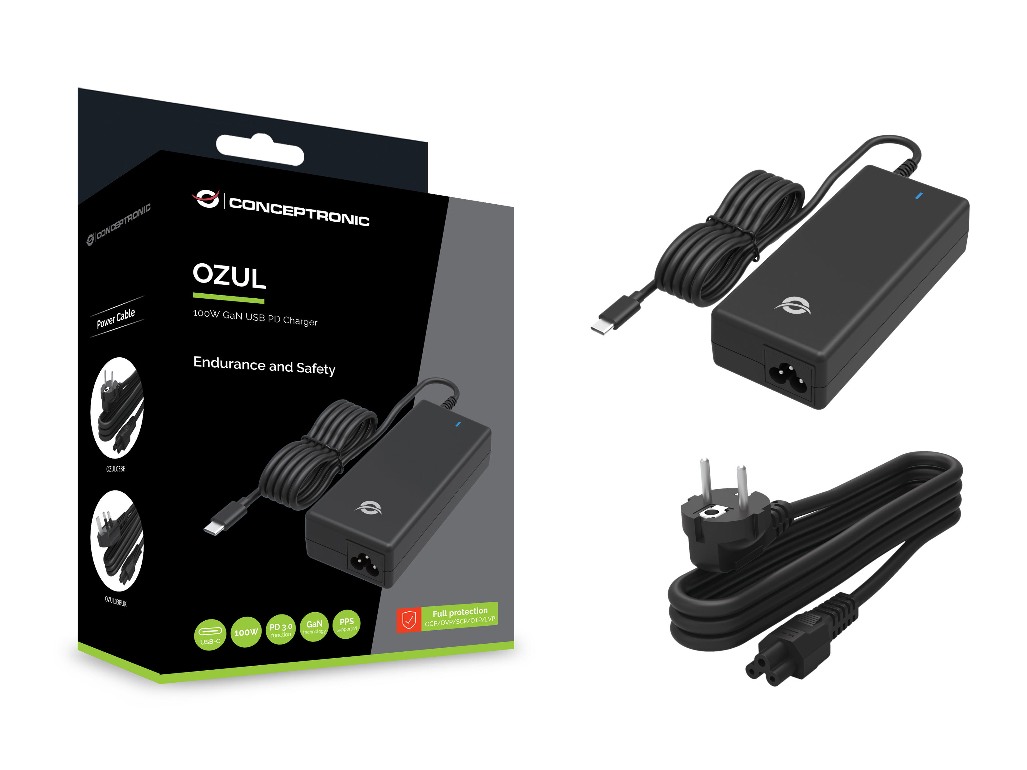 Conceptronic OZUL03BE 100W GaN USB PD Desktop-Ladegerät - Universal - Drinnen - 100 - 240 V - 50 - 60 Hz - 100 W, Ansicht 3