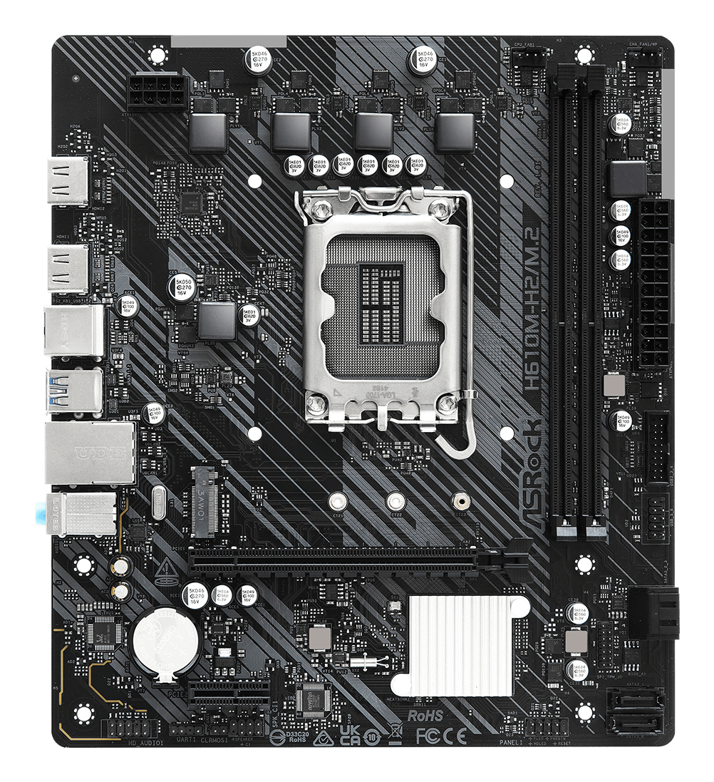 ASRock H610M-H2/M.2 - Motherboard - micro ATX - LGA1700-Sockel - H610 Chipsatz - USB 3.2 Gen 1 - Gigabit LAN, Ansicht 3