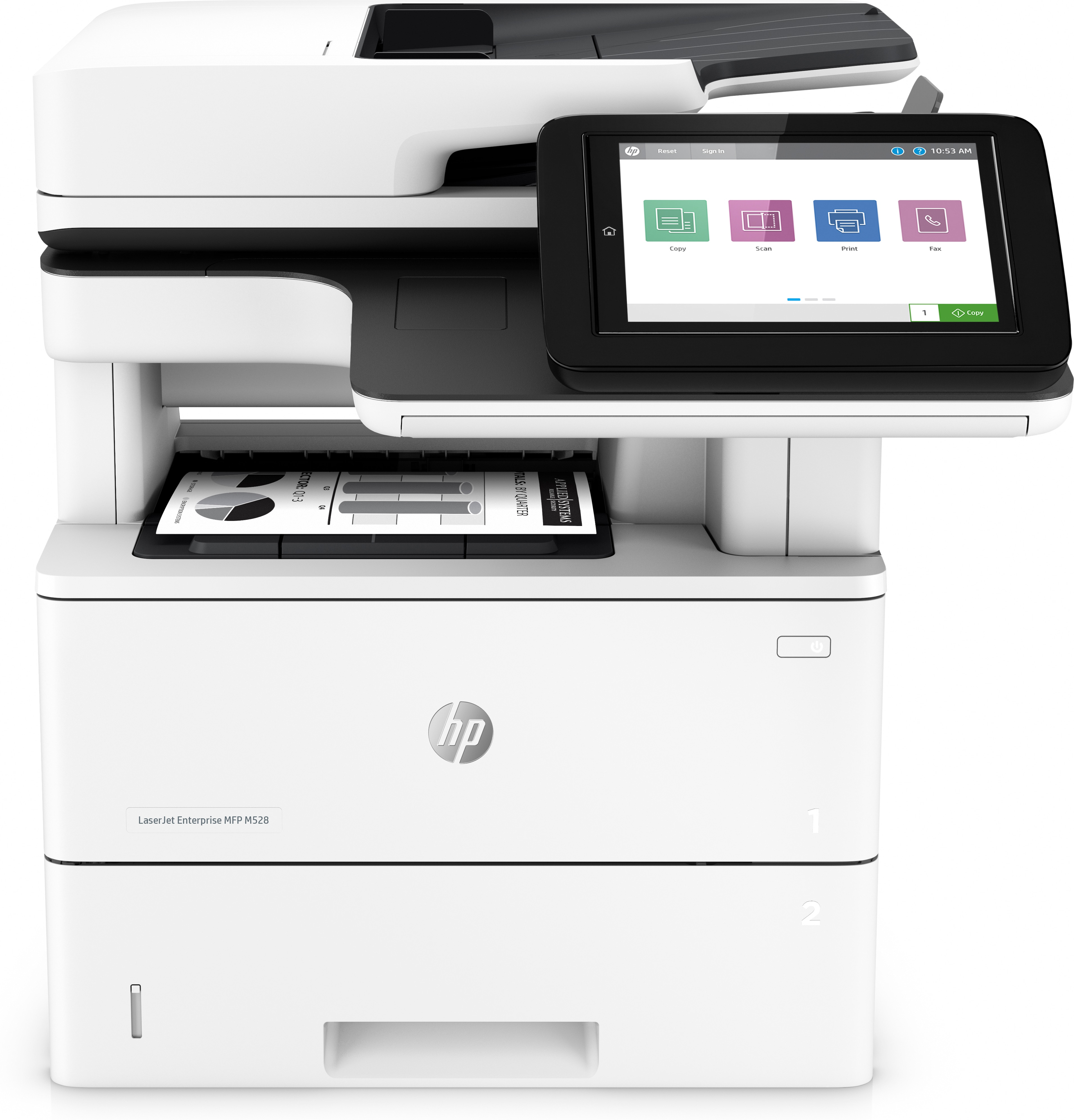 HP LaserJet Enterprise MFP M528dn, Black and white, Drucker für Drucken, Kopieren, Scannen und optionales Faxen, Drucken über die USB-Schnittstelle an der Vorderseite des Druckers; Scannen an E-Mail; Beidseitiger Druck; Beidseitiges Scannen, Laser, Monodruck, 1200 x 1200 DPI, A4, Direktdruck, Schwarz, Weiß