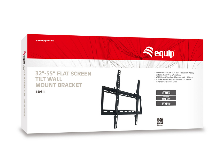 Equip Befestigungskit (Kippbare Wandhalterung) - für Flachbildschirm - kaltgewalzter Stahl - Schwarz - 81-140 cm, Ansicht 3