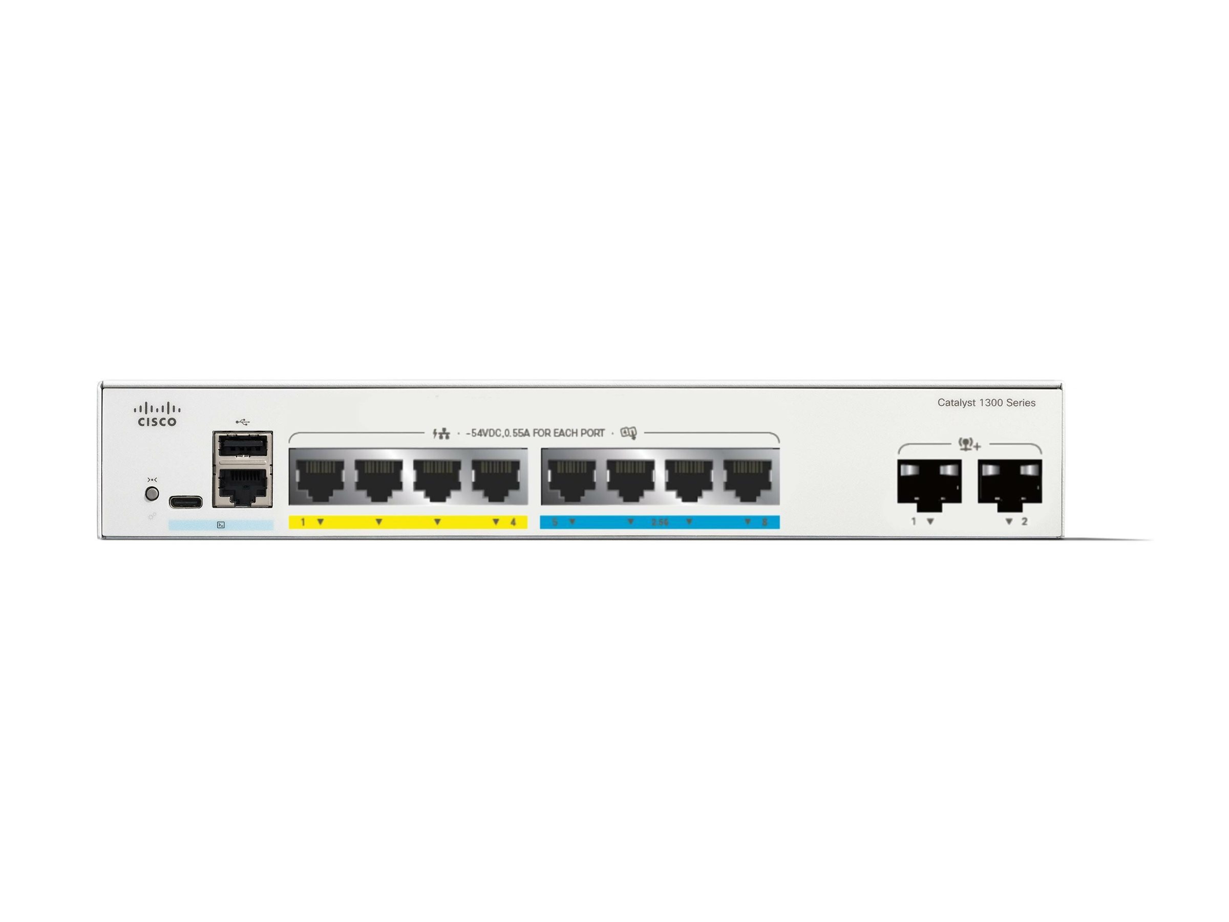 Cisco Catalyst 1300-8MGP-2X - Switch - L3 - managed - 4 x Gigabit Ethernet + 4 x 10010002.5G + 2 x 10 Gigabit SFP+ - an Rack montierbar - PoE+ (120 W)