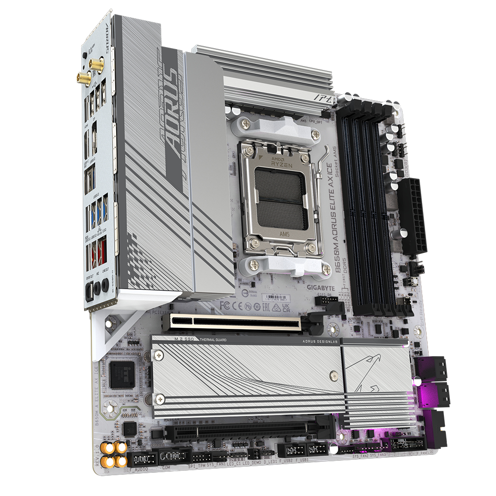 Gigabyte B650M AORUS ELITE AX ICE - Motherboard - micro ATX - Socket AM5 - AMD B650 Chipsatz - USB 3.2 Gen 1, USB 3.2 G, Ansicht 4