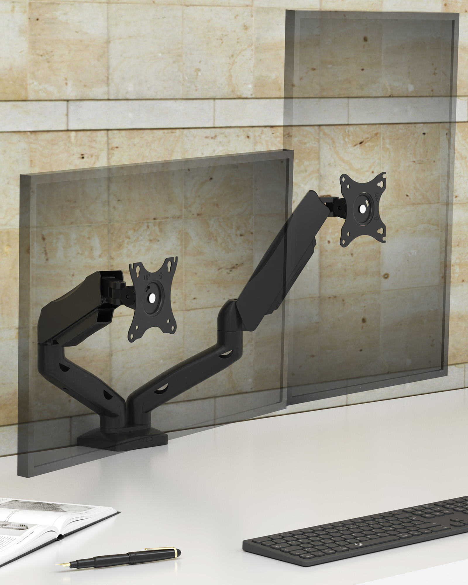 ICY BOX Monitorhalterung IB-MS204-T schwarz für 2 Monitore bis 32 81cm, Ansicht 2