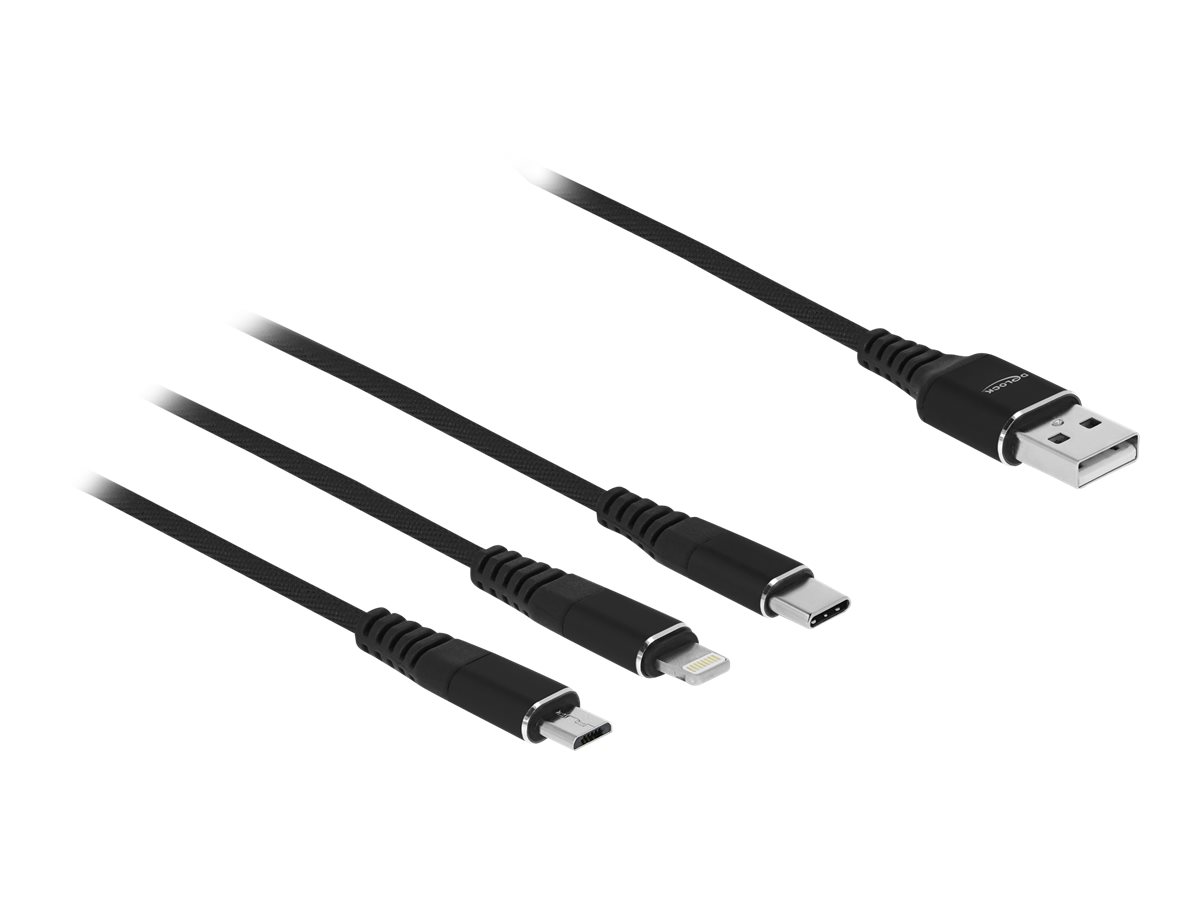 Delock USB Ladekabel 3 in 1 für Lightning / Micro USB / USB Type-C 1 m schwarz