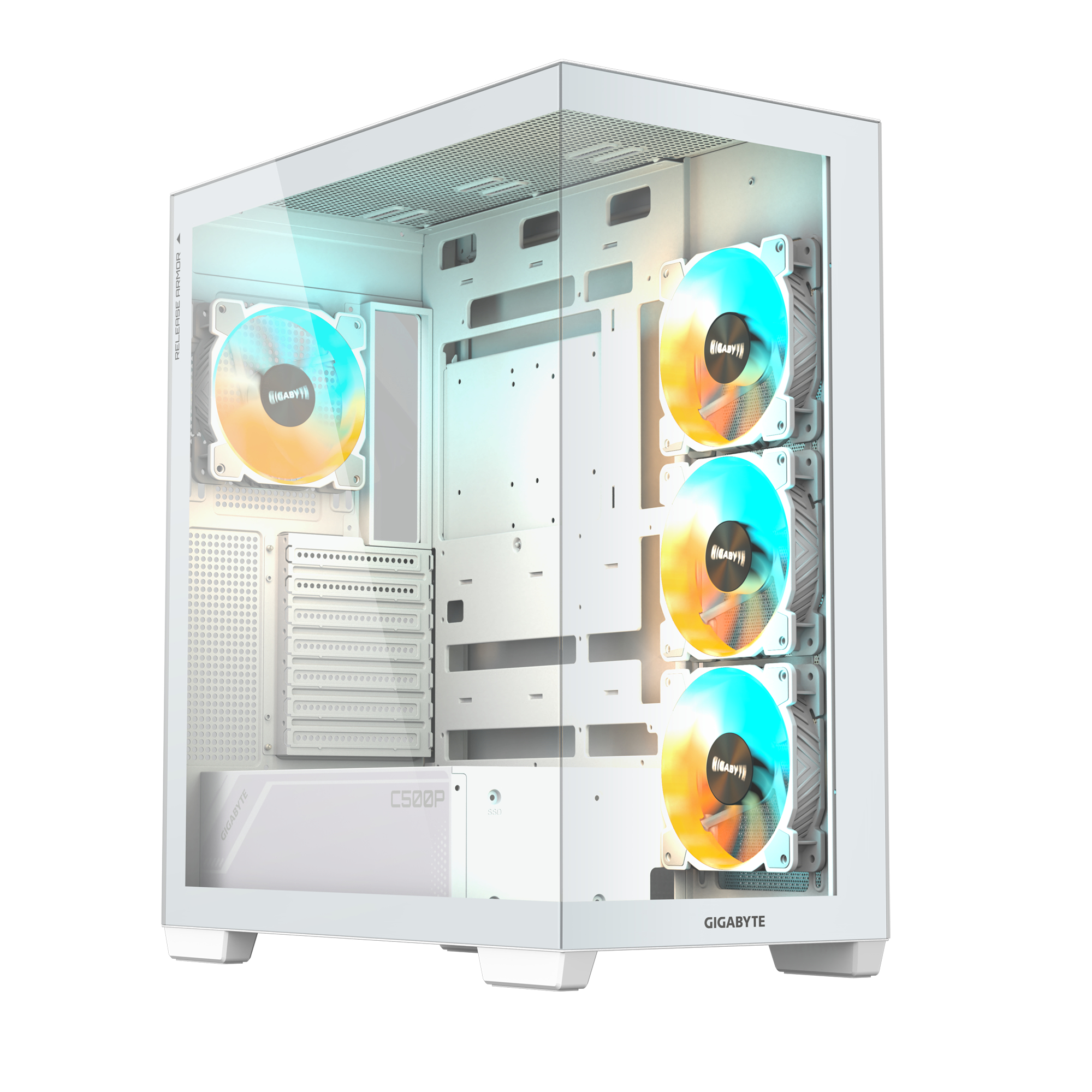 Gigabyte C500 PANORAMIC STEALTH ICE - Mid tower - ATX - Seitenteil mit Fenster (gehärtetes Glas), Ansicht 2