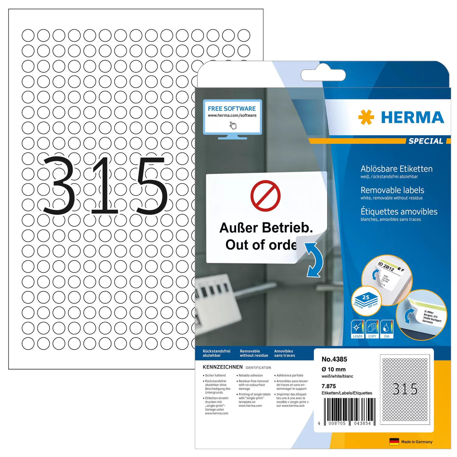 HERMA Special - Papier - matt - selbstklebend, entfernbarer Klebstoff - weiß - 10 mm rund 7875 Etiketten, Ansicht 4