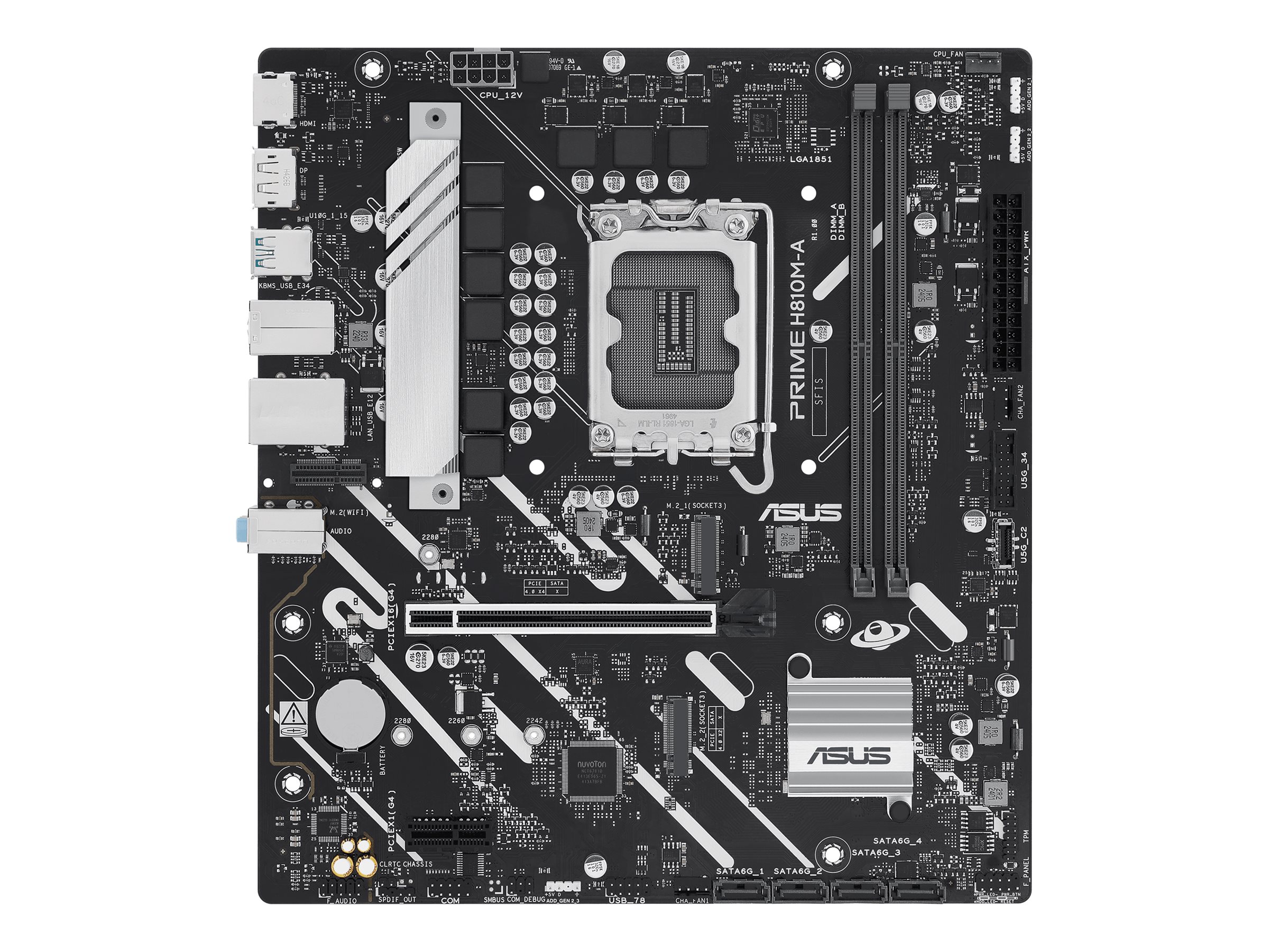 ASUS PRIME H810M-A-CSM - Motherboard - micro ATX - LGA1851 Sockel - H810 Chipsatz - USB-C 3.2 Gen 1, USB 3.2 Gen 2, USB 3.2 Gen 1 - Gigabit LAN - Onboard-Grafik (CPU erforderlich)