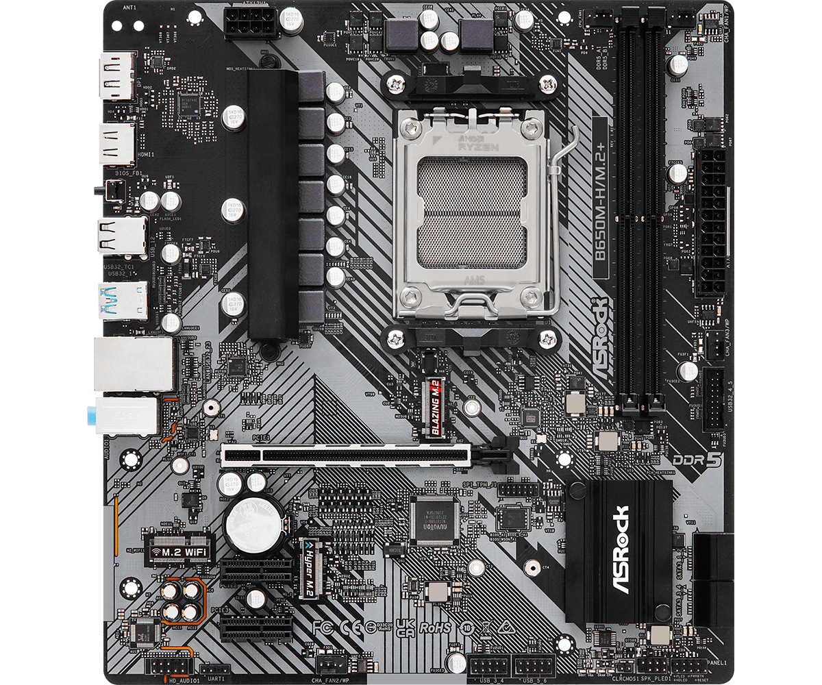 ASRock B650M-H/M.2+ - Motherboard - micro ATX - Socket AM5 - AMD B650 Chipsatz - USB 3.2 Gen 1, USB-C 3.2 Gen 1, Ansicht 2