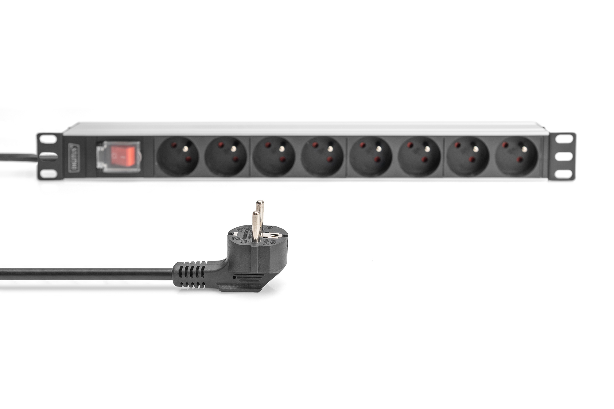 DIGITUS Steckdosenleiste mit Aluminiumprofil und Schalter, 8-fach CEE 7/5, 2 m Zuleitung Schutzkontaktstecker, Ansicht 3