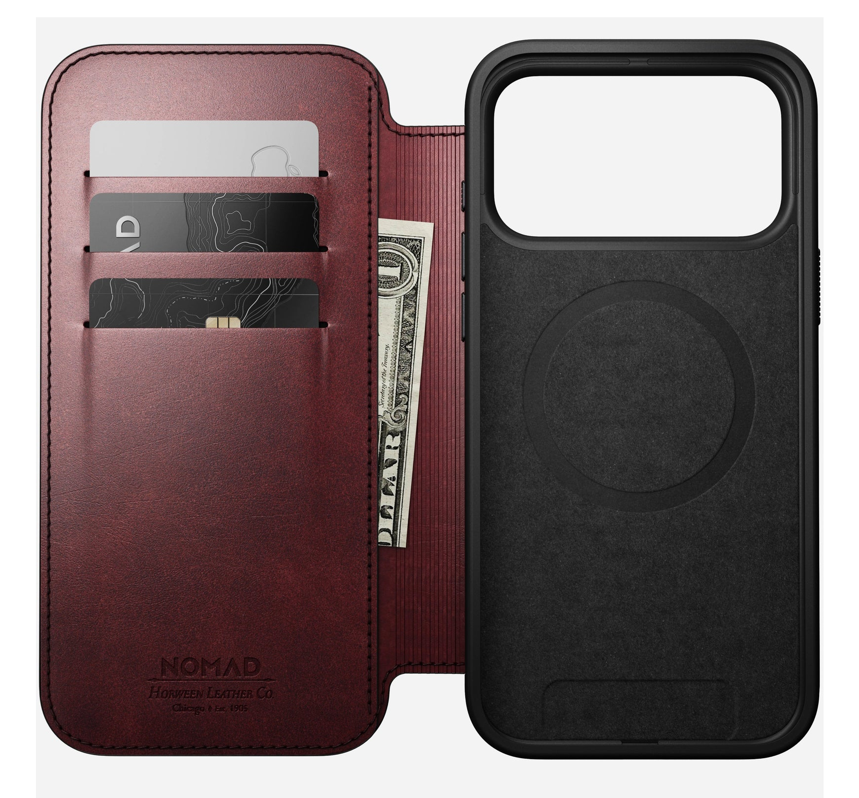 Nomad Modern Leather Folio iPhone 17 Pro Max Burgundy H., Ansicht 2