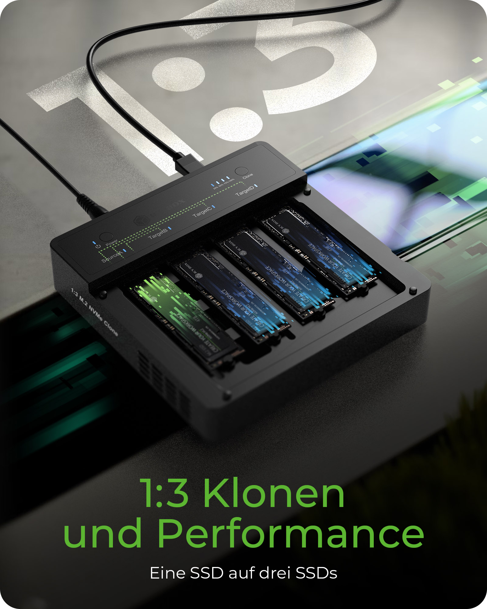 ICY BOX CloneStation IB-4013MCL-C4 - Solid State Drive Duplikator - 4 Schächte (PCIe 4.0 x4 (NVMe)), Ansicht 4