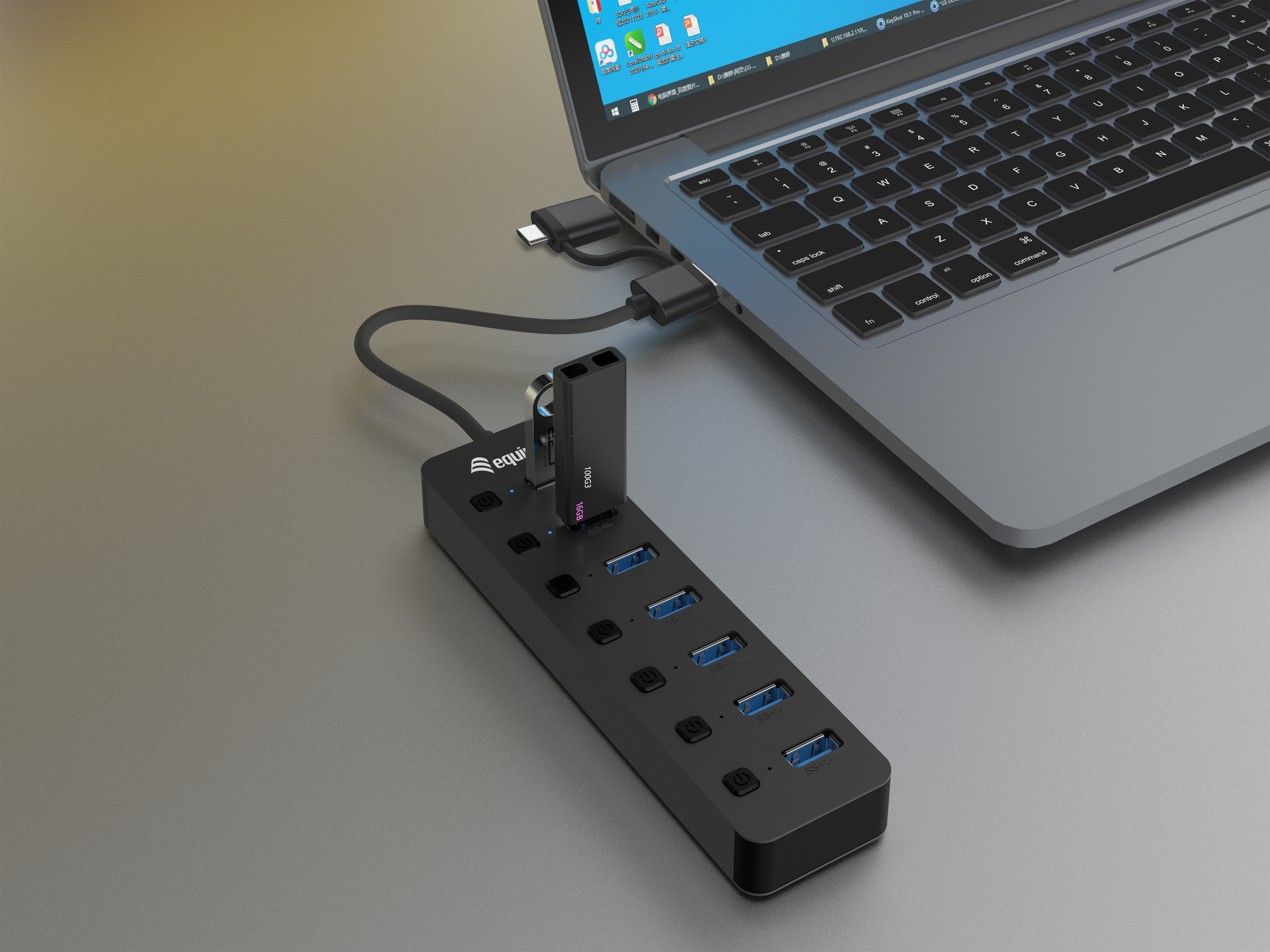 Equip USB-Hub 7-Port 3.2 ->7x3.2 5Gbps m.Netzteil sw, Ansicht 3