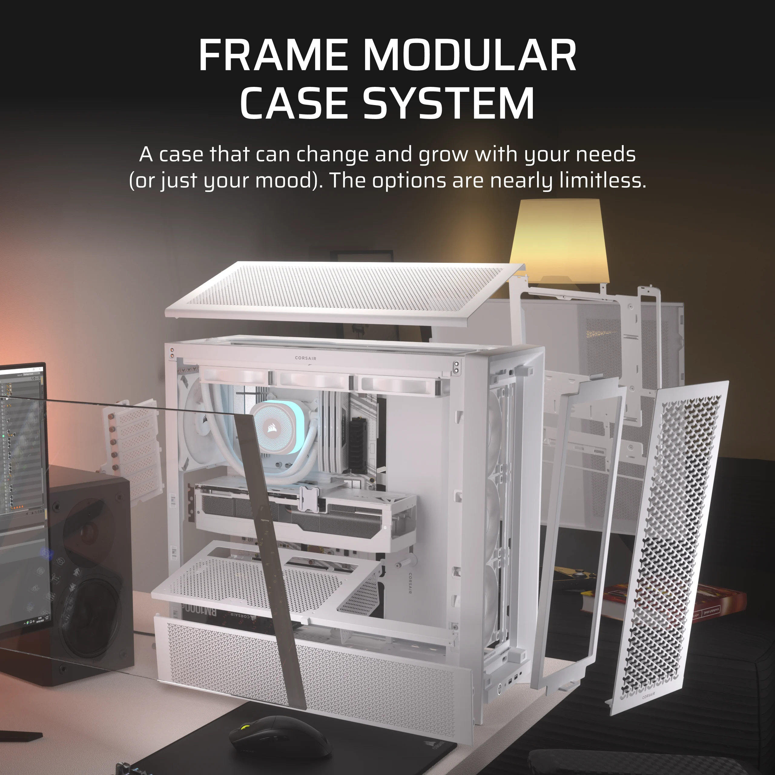 Corsair FRAME 4000D RS - Midi-Tower Gaming - E-ATX - Seitenteil mit Fenster - keine Spannungsversorgung (ATX) - weiß, Ansicht 4
