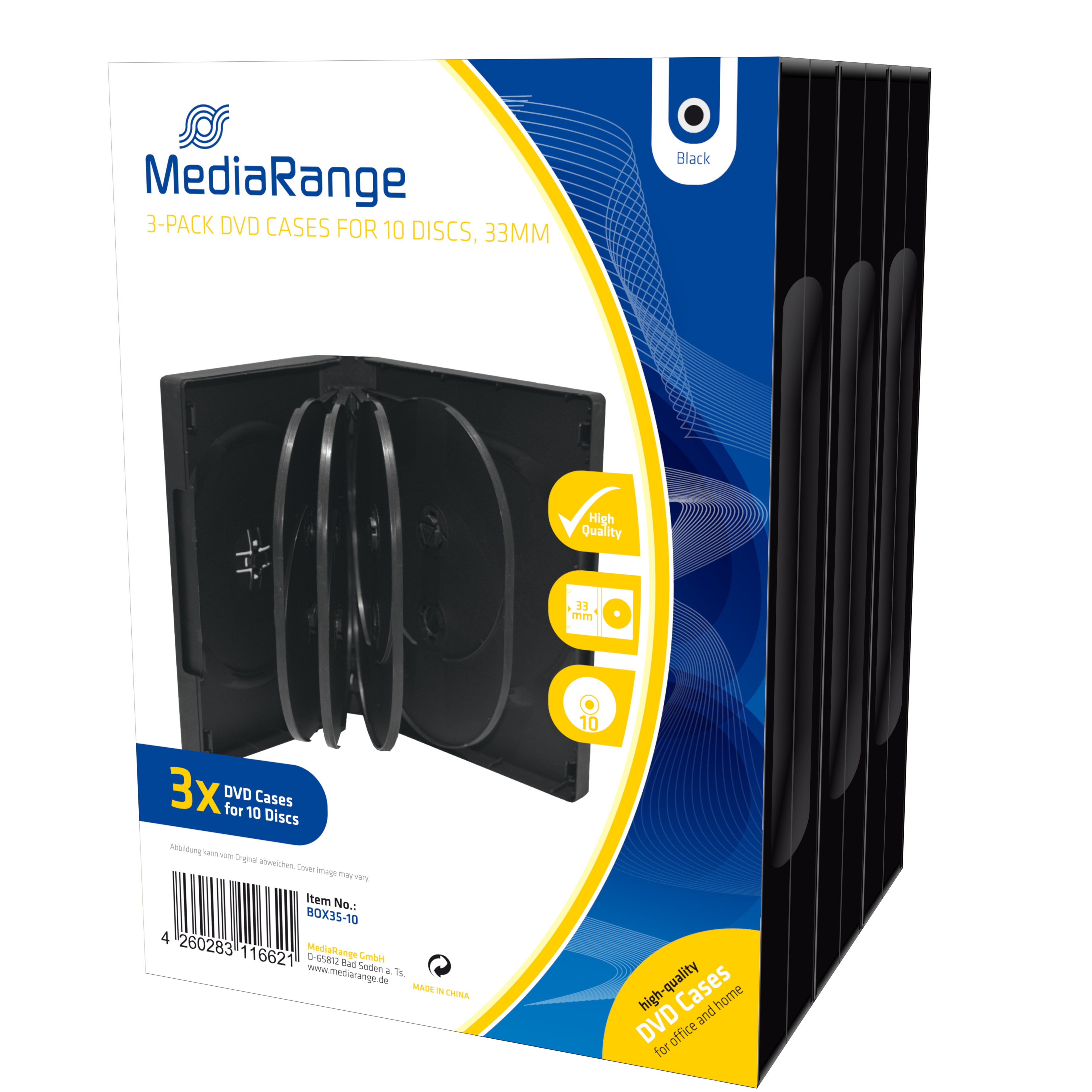MEDIARANGE BOX35-10 - DVD-Hülle - 10 Disks - Schwarz - Kunststoff - 120 mm - RoHS, Ansicht 2