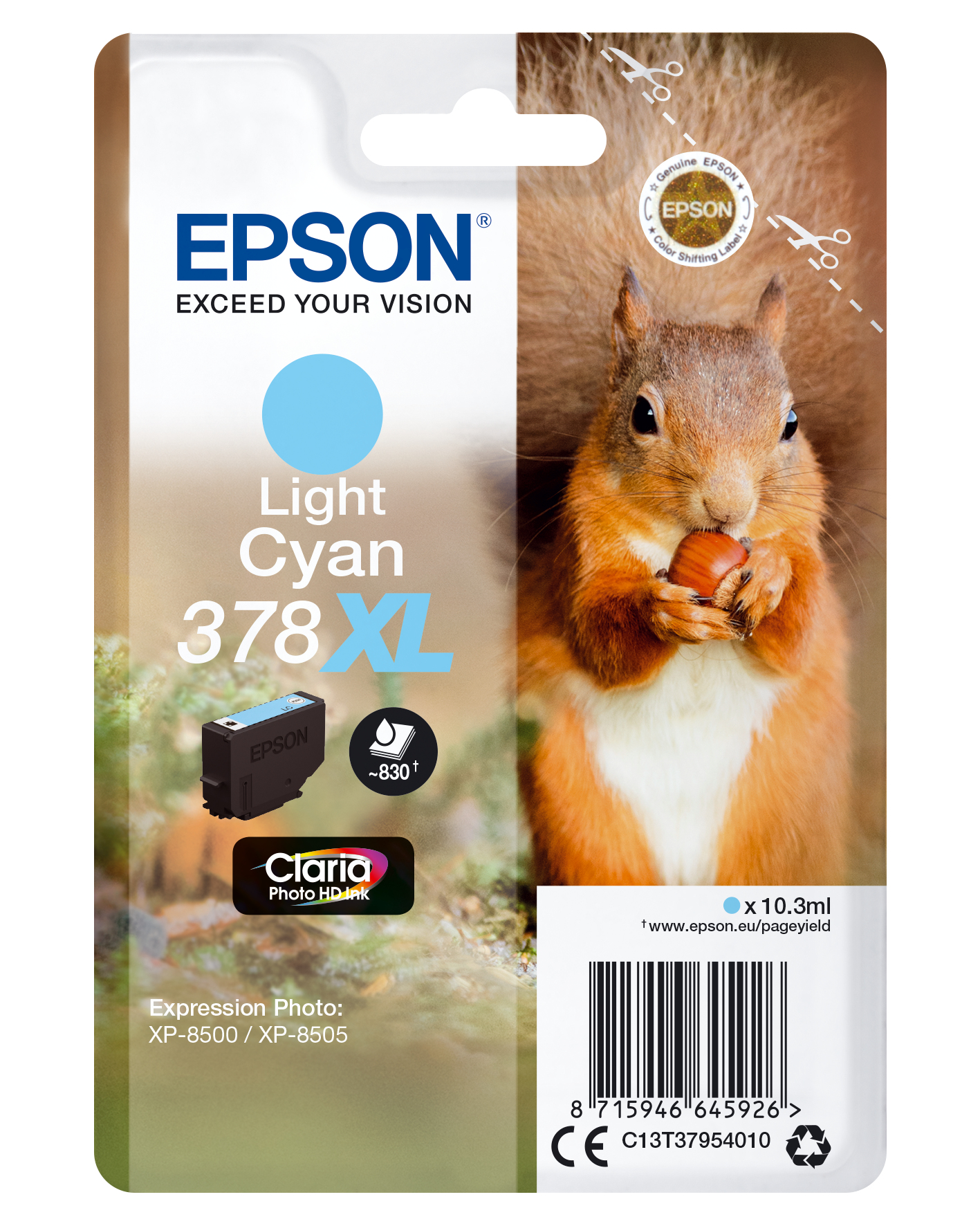 Epson Squirrel Singlepack Light Cyan 378XL Claria Photo HD Ink - Hohe (XL-) Ausbeute - Tinte auf Pigmentbasis - 10,3 ml - 830 Seiten - 1 Stück(e)