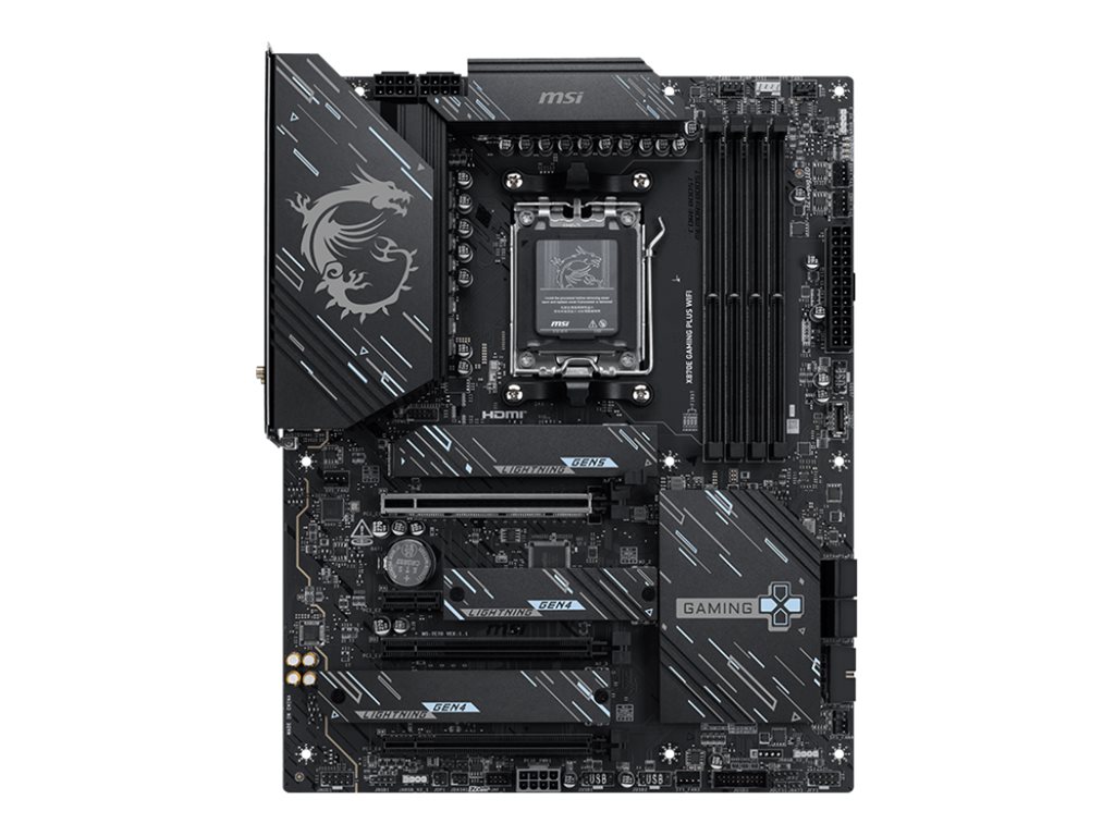 MSI X870E GAMING PLUS WIFI - Motherboard - ATX - Socket AM5 - AMD X870E Chipsatz - USB4 USB-C 3.2 Gen 2x2 USB-C 3.2 Gen2 USB 3.2 Gen 2 USB 3.2 Gen 1 - Wi-Fi 7 5 Gigabit Ethernet Bluetooth - Onboard-Grafik (CPU erforderlich)