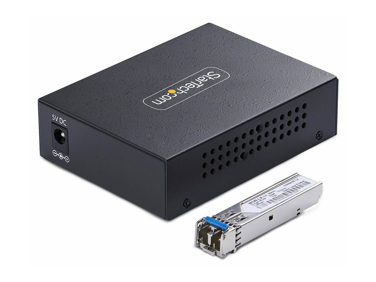 StarTech.com Single-Mode (SM) LC Glasfaser Medienkonverter für 10-1000Mbps Netzwerke, eigenständiger Gigabit Ethernet auf LWL Medienkonverter, 20km - TAA