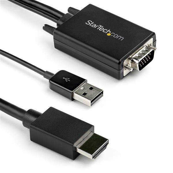 StarTech.com 2m VGA auf HDMI Adapter mit USB-Audio - 1080p - Adapterkabel - aktiv - Stecker / Stecker, 2 m, USB Type-A + VGA (D-Sub), HDMI Typ A (Standard), Männlich, Männlich, Gerade