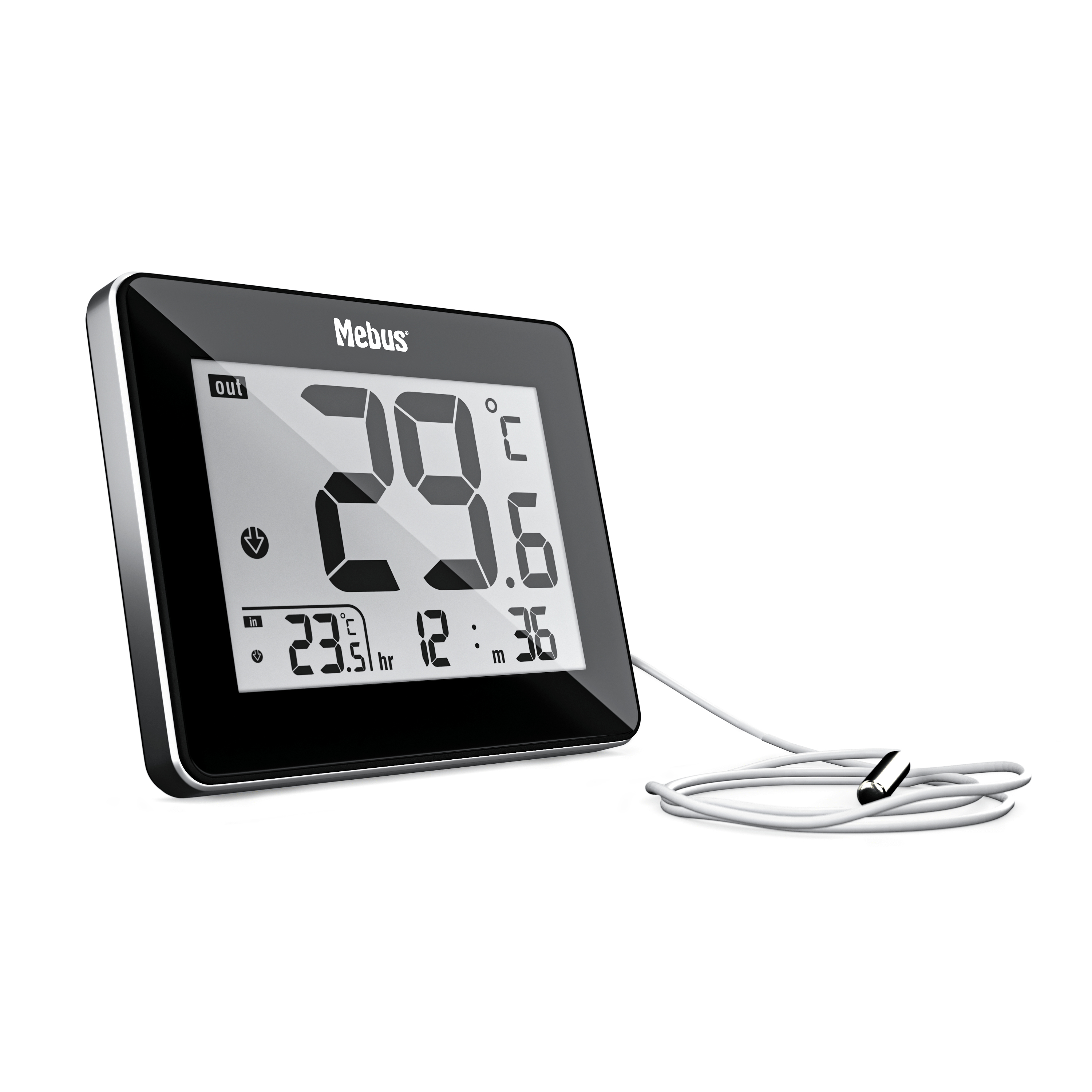 Mebus 48432 - Elektronisches Umgebungsthermometer - Indoor/Outdoor - Digital - Schwarz - Tisch - Rechteckig, Ansicht 4