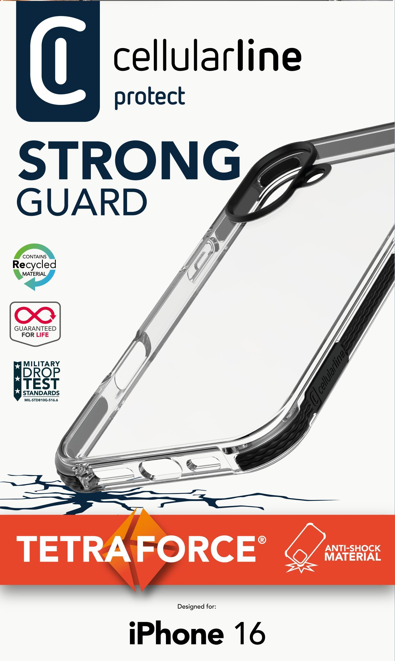 Cellularline Strong Guard Case iPhone 16 Clear, Ansicht 3