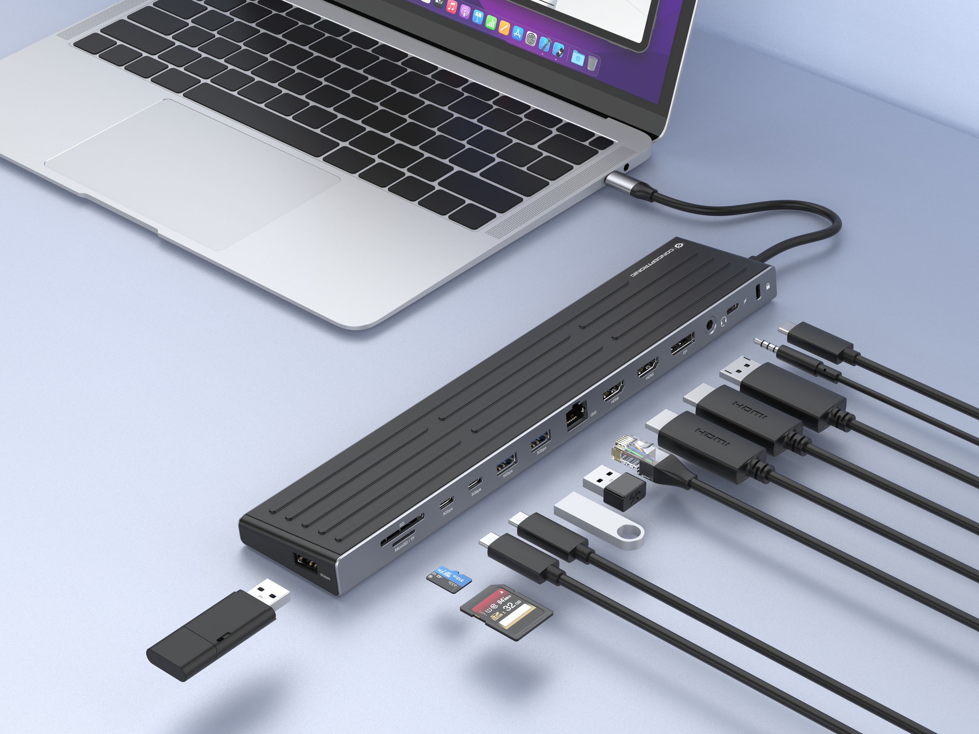 Conceptronic 14-1 Dock USB-C->2xHDMI DP 2xUSB-C 3xUSB-A+ sw, Ansicht 4