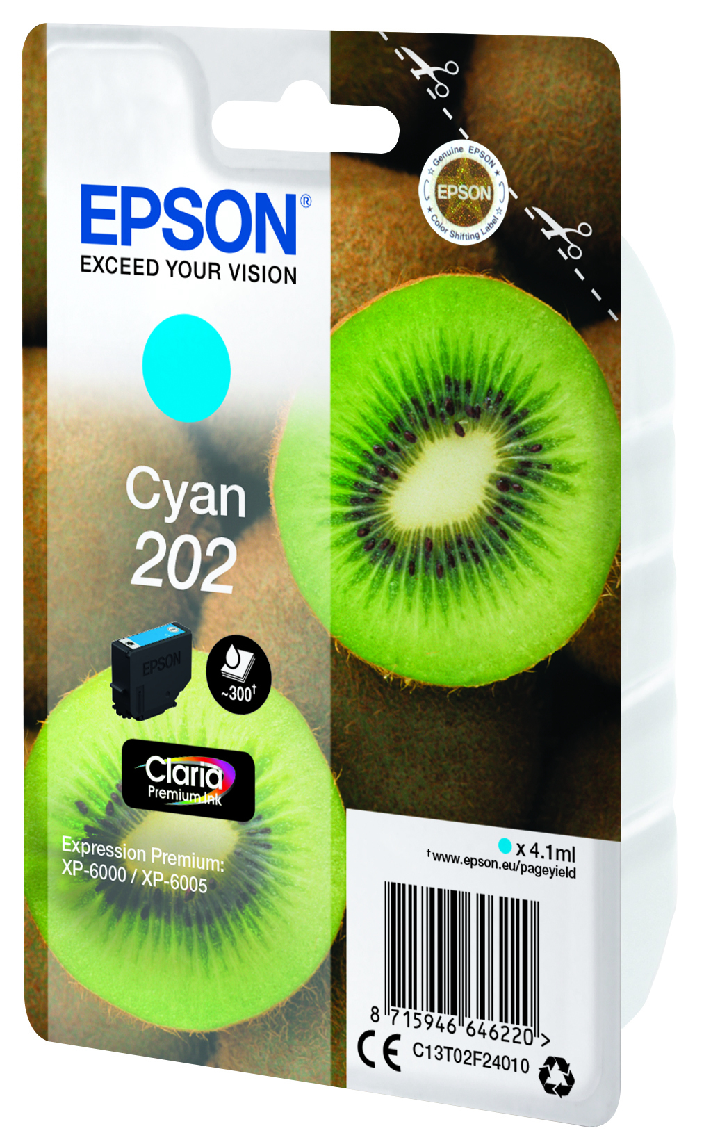 Epson Kiwi Singlepack Cyan 202 Claria Premium Ink - Standardertrag - 4,1 ml - 300 Seiten - 1 Stück(e)
