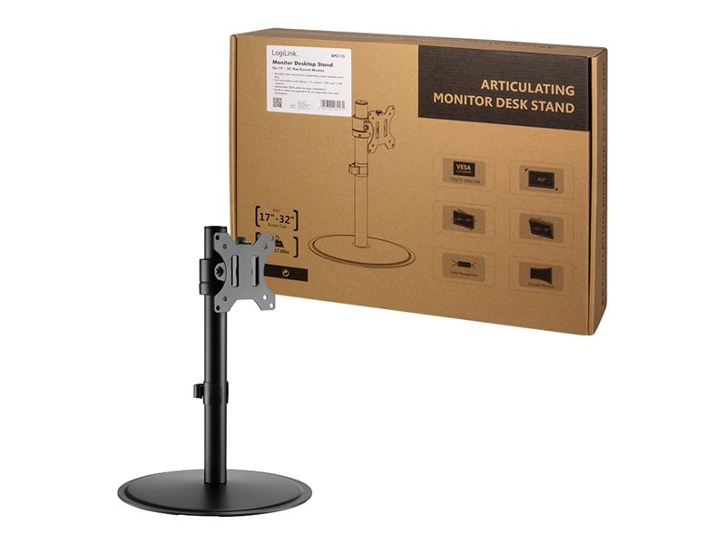 LogiLink Aufstellung - neigbar - für Monitor / Curved-Monitor - Stahl, Kunststoff - Schwarz - Bildschirmgröße: 43.2-81.3 cm (17"-32")
