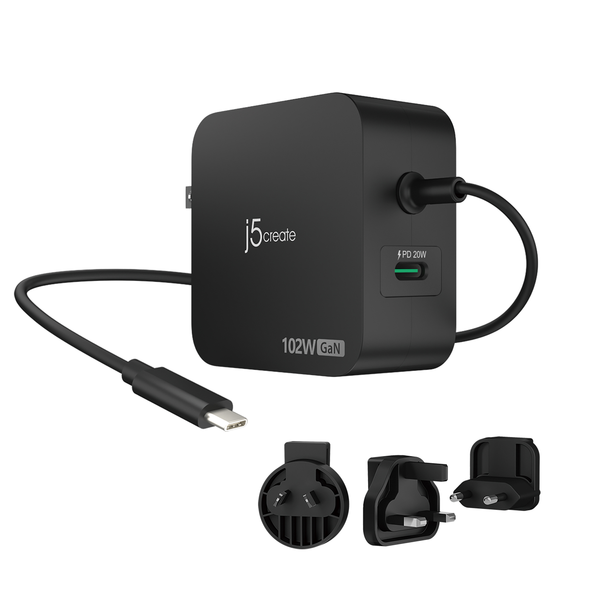 j5create JUP25102V - Netzteil - GaN - 102 Watt - PD 3.0, Smart IC - 2 Ausgabeanschlussstellen (24 pin USB-C), Ansicht 2